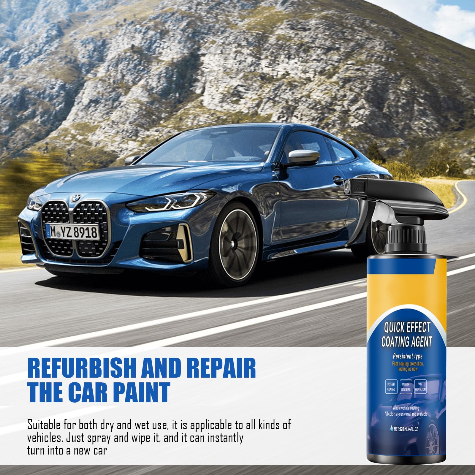 Quick Effect Coating Agent for Car,Sopami Spray Auto Spray Rinnovo Rivestimento Multifunzionale 3 in 1 Spray per Rivestimento Auto ad Alta Protezione, Ripara Graffi e segni di Usura
