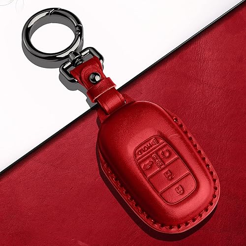 Miniatura 4 de Tukellen Funda de cuero para llavero Honda con llavero compatible con Civic Accord 2022 2023, llave remota inteligente de 5 botones, color rojo