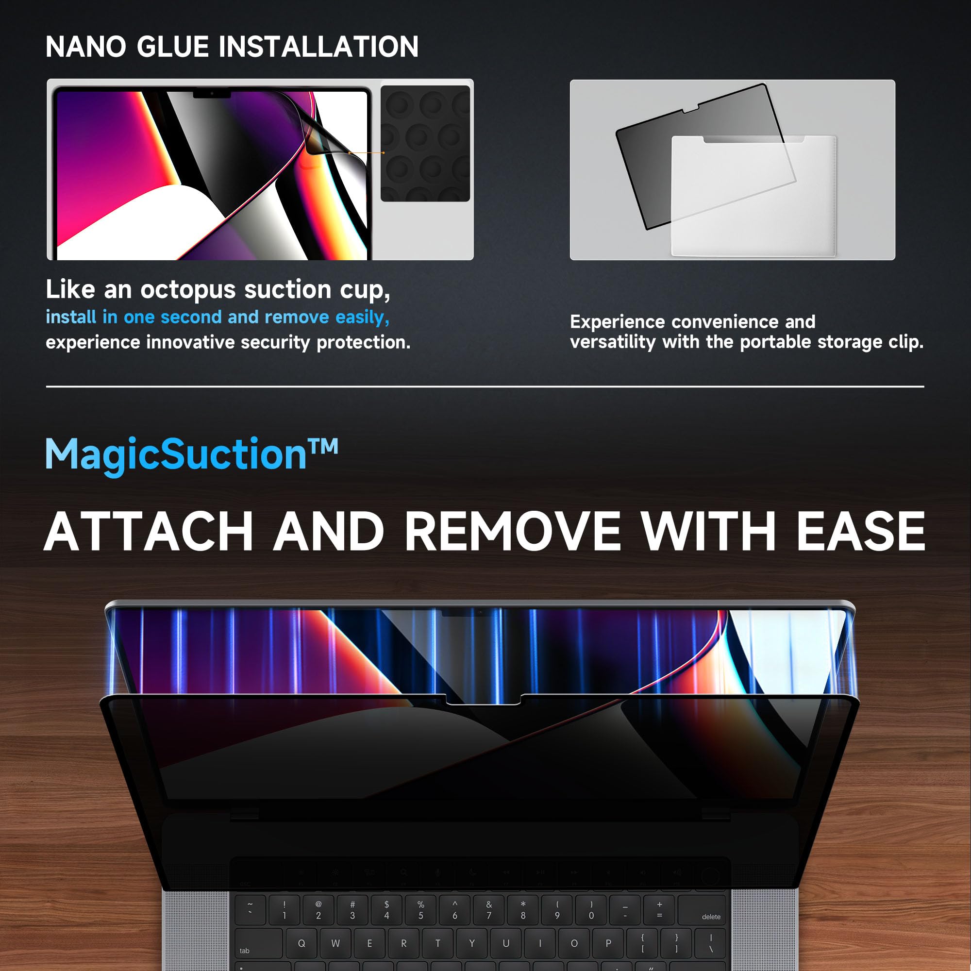 Filtro Privacy Magnetico Peslv Per MacBook Pro 14 Pollici (2021-2024) M1/M2/M3/M4 - MagicSuction™