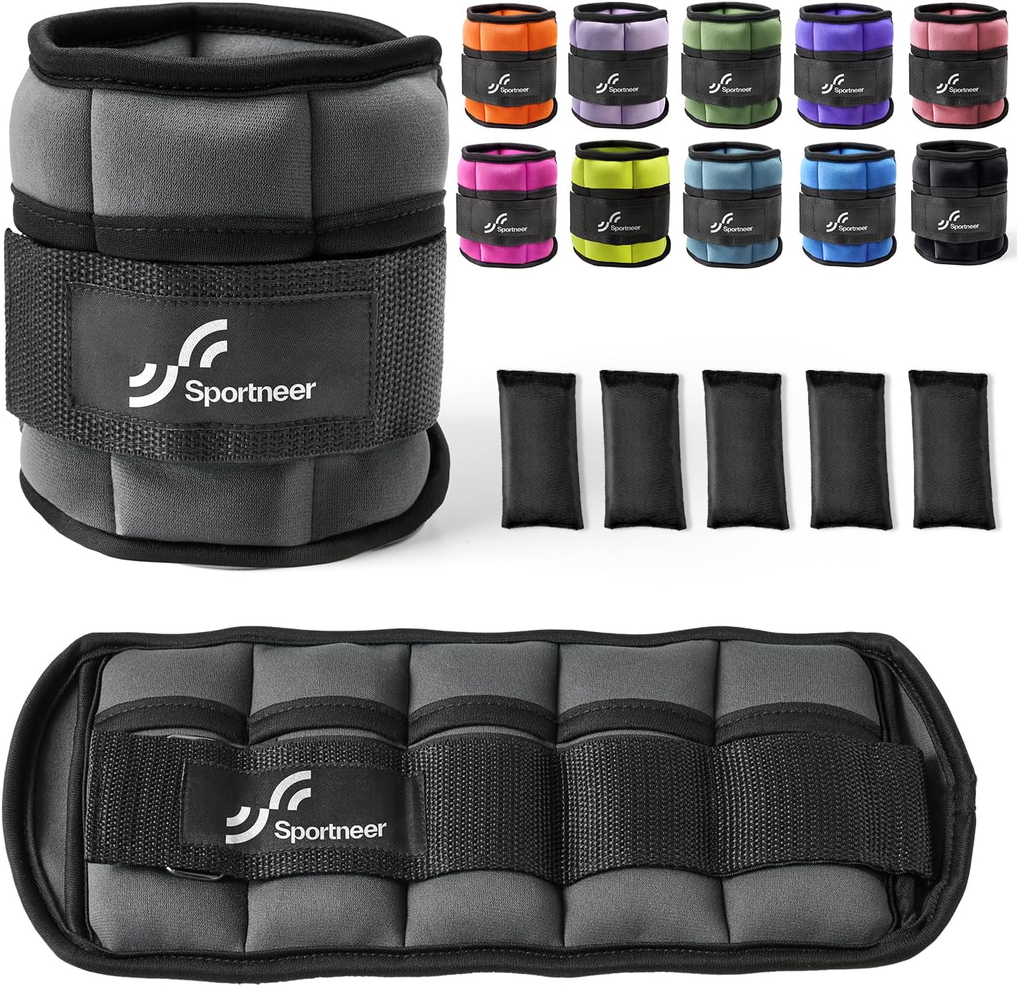 Sportneer Adjustable Ankle Weights Set - 1 Pair (2-10 lbs) Removable Sandbags for Women & Men, Comfortable Neoprene Leg Weights for Walking, Running, Pilates, Yoga, Home Workout & Physical Therapy