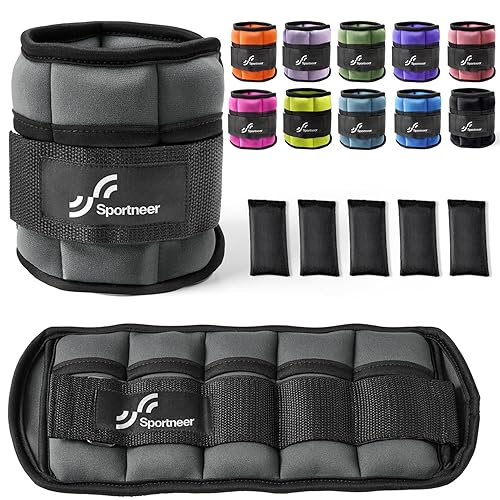 Sportneer Adjustable Ankle Weights Set - 1 Pair (2-10 lbs) Removable Sandbags for Women & Men, Comfortable Neoprene Leg Weights for Walking, Running, Pilates, Yoga, Home Workout & Physical Therapy - Dark Gray