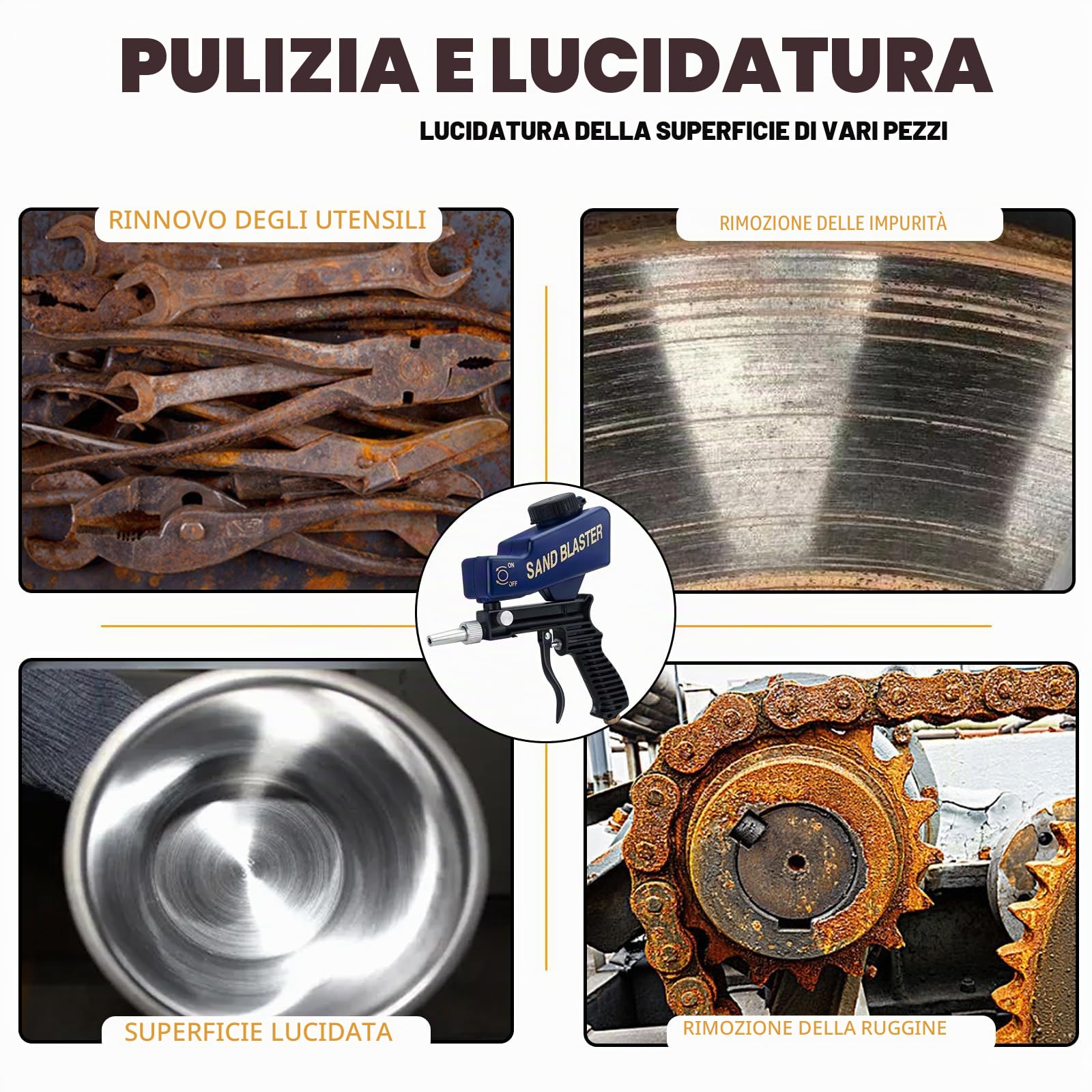 Kit Pistola Sabbiatrice per Compressore d'Aria, Sabbiatrice Manuale per Metallo, Legno e Vetro, Sabbiatrice Pneumatica Portatile per Rimuovere la Ruggine fino a 120 PSI, Macchina Sabbiatrice a Soda