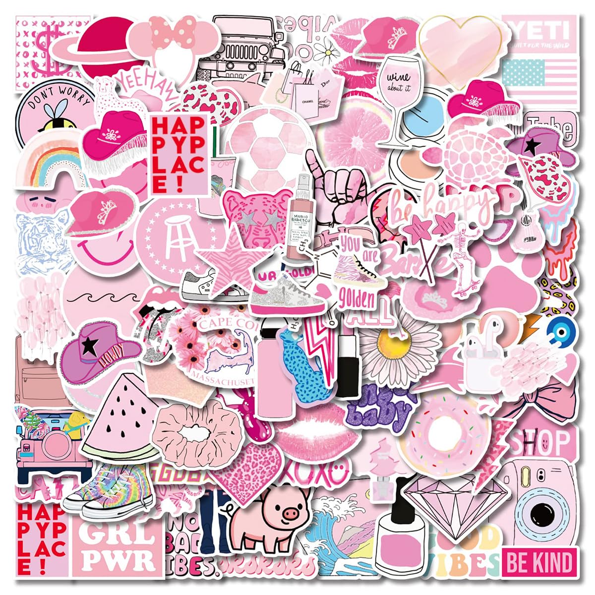 sxdaizjsymsxdaizjsym Preppy Vinyl Sticker-102PCS Party Supplies Vinyl Waterproof Sticker Aesthetic Stickers Decor Pink Party Mobile Phone Stickers for Laptop Water Bottle Potion Bottle