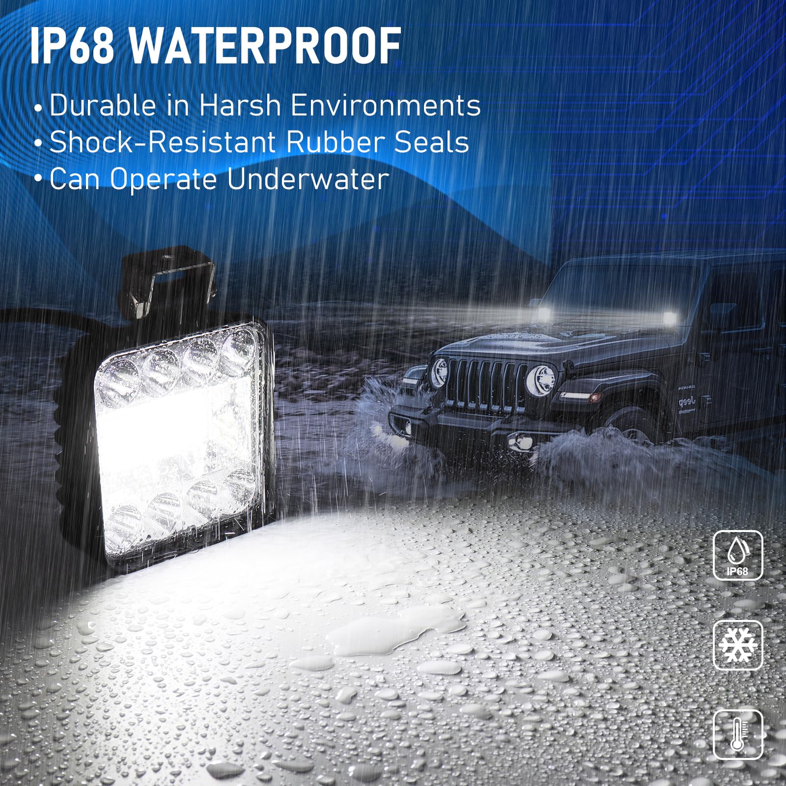 AnTom Reflektor roboczy LED, 2 x 10 cm, 132 W, dodatkowy reflektor LED, 12 V, 24 V, wodoszczelny, IP68, zimna biel, reflektor offroad, do SUV, UTV, koparek, traktorów ATV Offroad