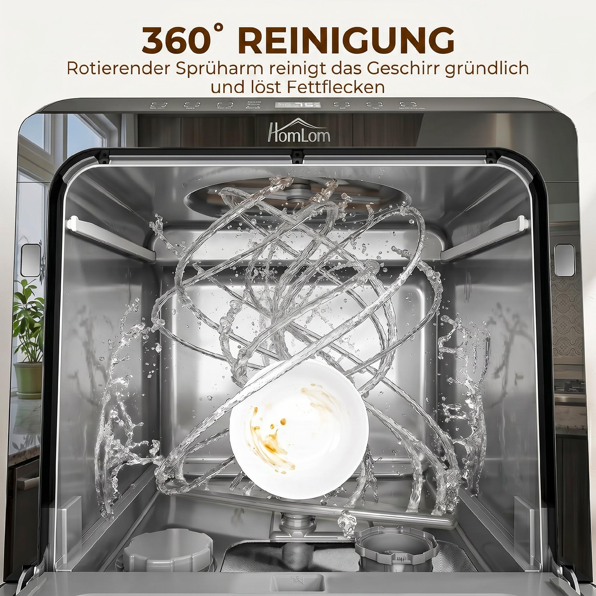 HOMCOM Mini Geschirrspüler Freistehend Tischgeschirrspüler mit 4 Maßgedecke 5 Programmen Trocken Funktion 6L Wassertank Touch Control LED Anzeige Spülmaschine mit/ohne Wasseranschluss für Camping