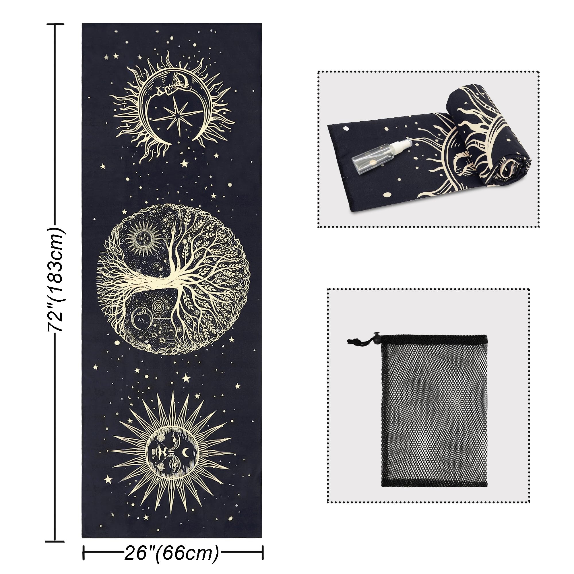 Toalla para esterilla de yoga con bolsillos en las esquinas, toallas de yoga de microfibra para yoga caliente, antideslizante, absorbe la humedad, absorbe el sudor, toalla de yoga fácil para viajes