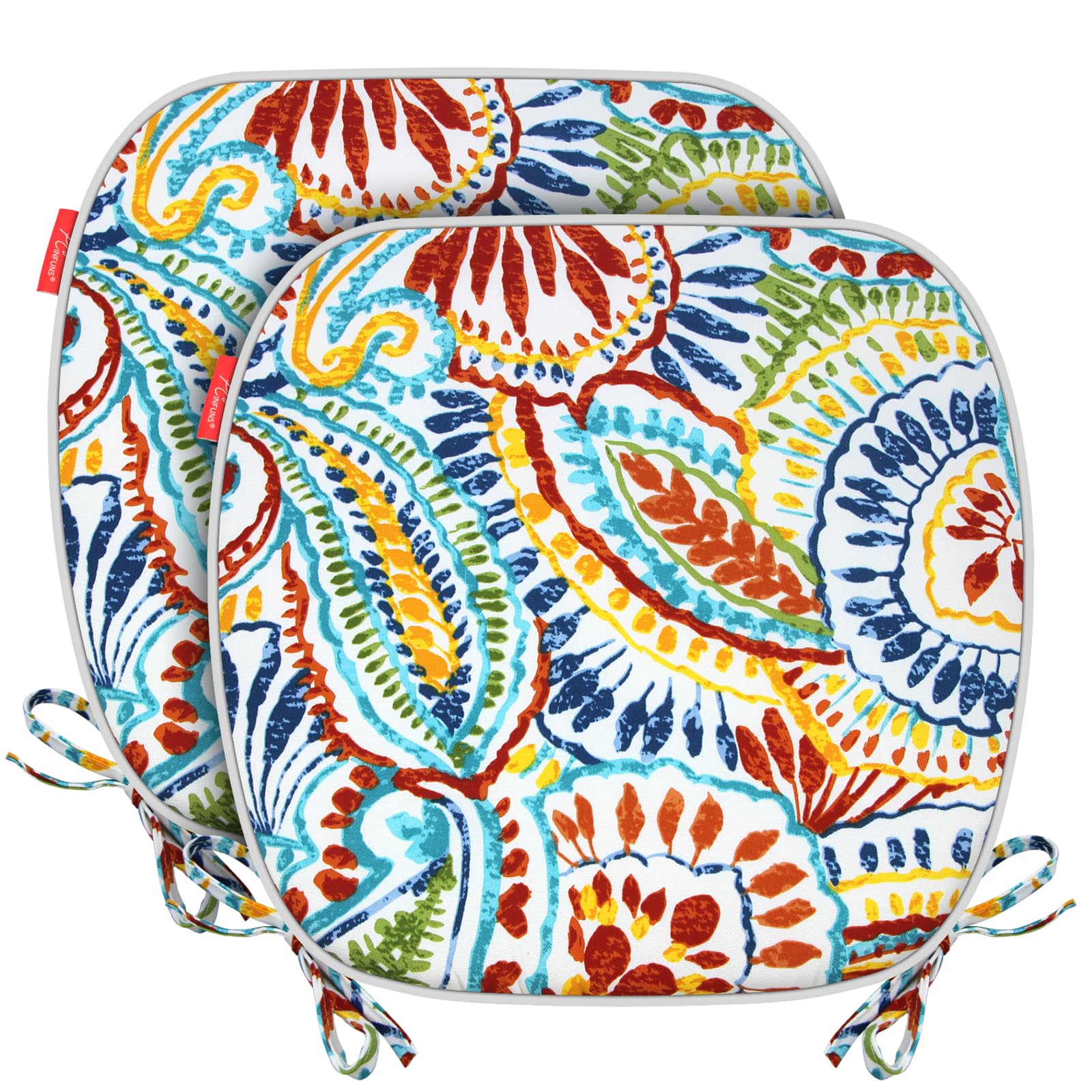 Pcinfuns Outdoor Chair Cushions 17"x16"x2" Pack of 2, Patio Cushions for Outdoor Furniture, Water Resistant Round Corner Seat Cushions with Ties,Phoenix