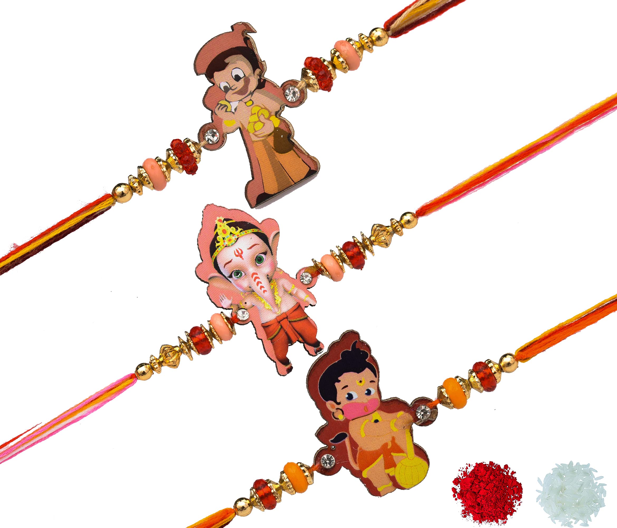 The Click India Designer Wooden Kids Rakhi Set of 3 Gift For Boys/Girls/Brother/Sister/Cousin/nephew/Niece/Children/Bhai