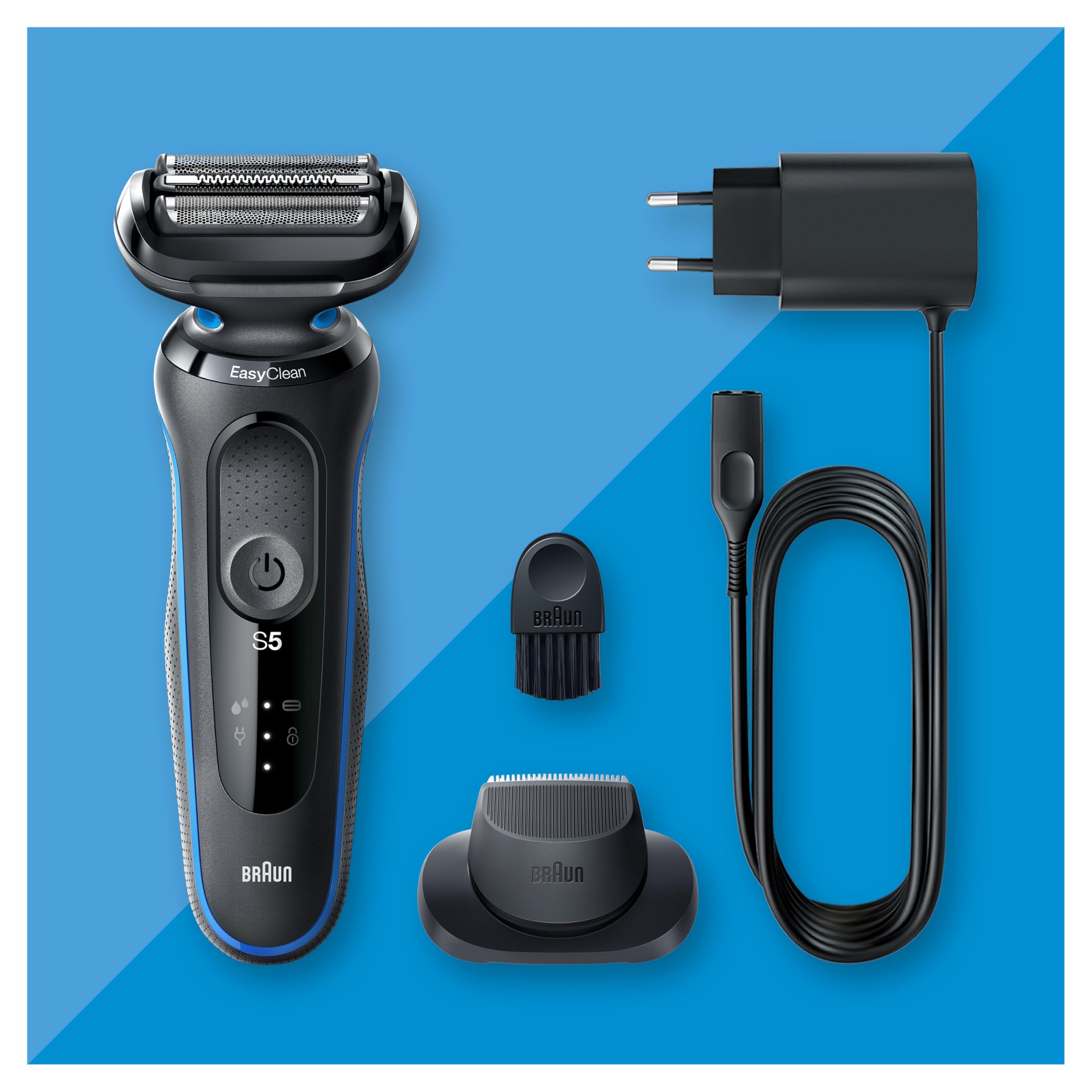 Braun Series 5 Regolabarba Uomo, Rasoio Elettrico Barba, Rifinitore di Precisione Easyclick, Easyclean, Wet&Dry, Ricaricabile, Rasoio a Lamina Senza Fili, Idea Regalo 51-B1200s Blu