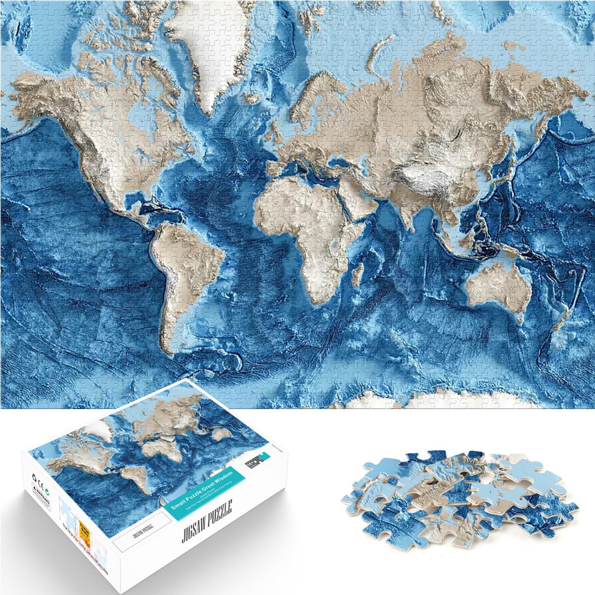 Carte du Monde en Relief Puzzle 2000 pièces pour Adolescents Cadeaux de Jeux stimulants Convient aux Couples 70x100cm