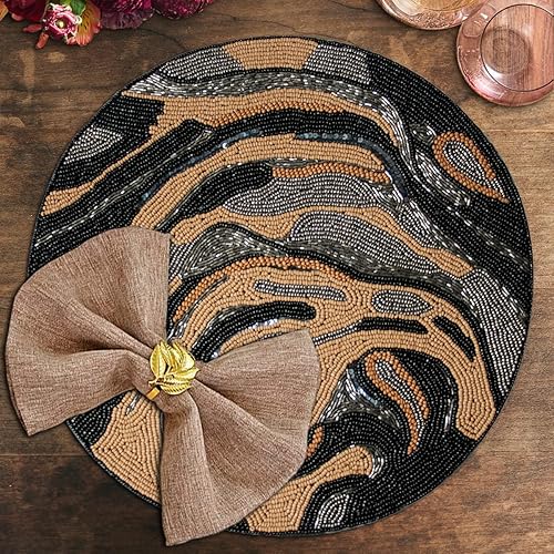 Miniatura 9 de Decozen Manteles Individuales con Cuentas Negros y Beige para Mesa de Comedor - Juego de 2 - 14 Pulgadas para Decoración de Cocina Resistentes a