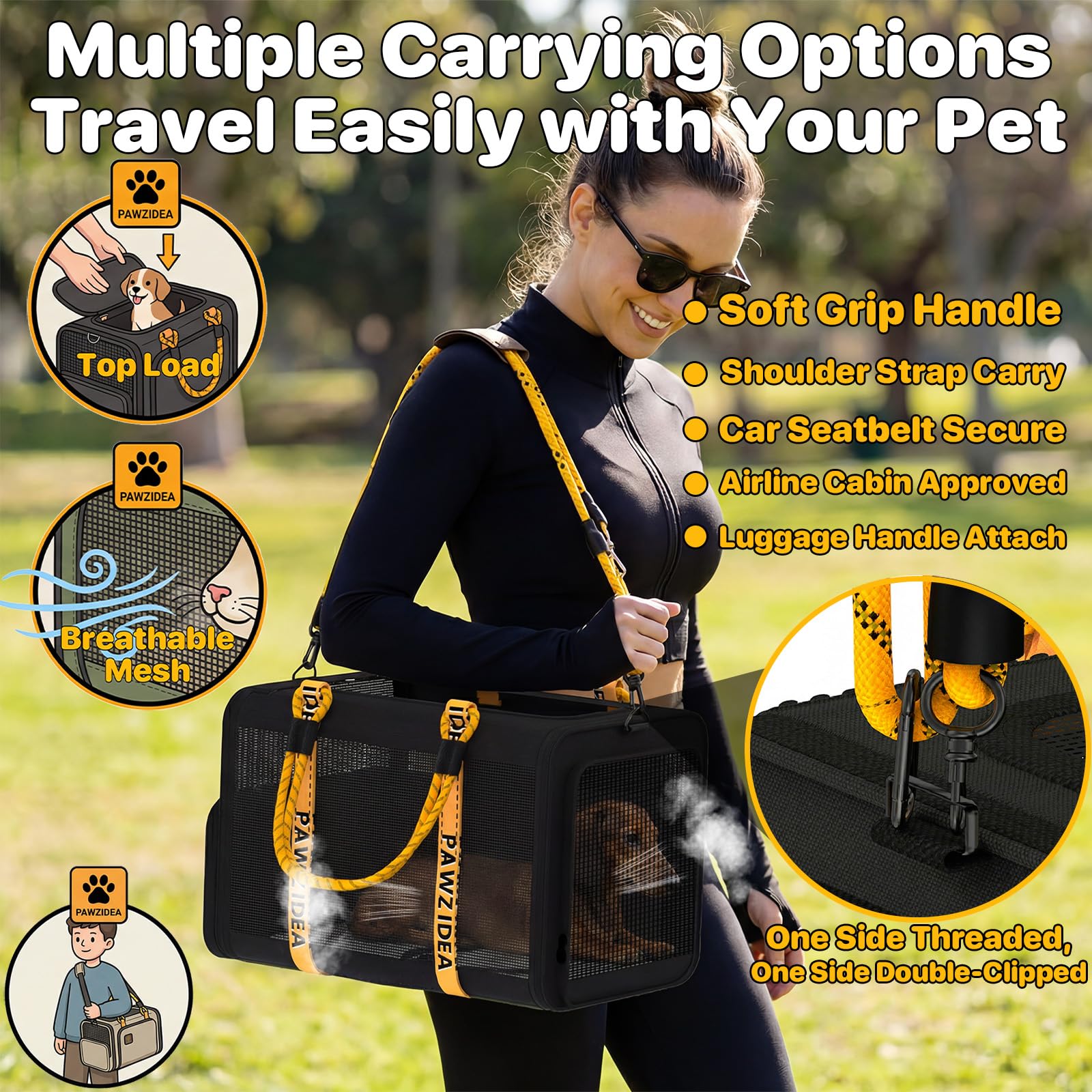 PAWZIDEA Expandable Pet Carrier Airline Approved, 18"&times;11"&times;11" Small Dog Carriers, Collapsible Top-Load Cat Carrier for 2 Cats Under Seat, Soft-Sided Puppy & Animal Travel Bag, ID Card, Up to 15lbs - image 5