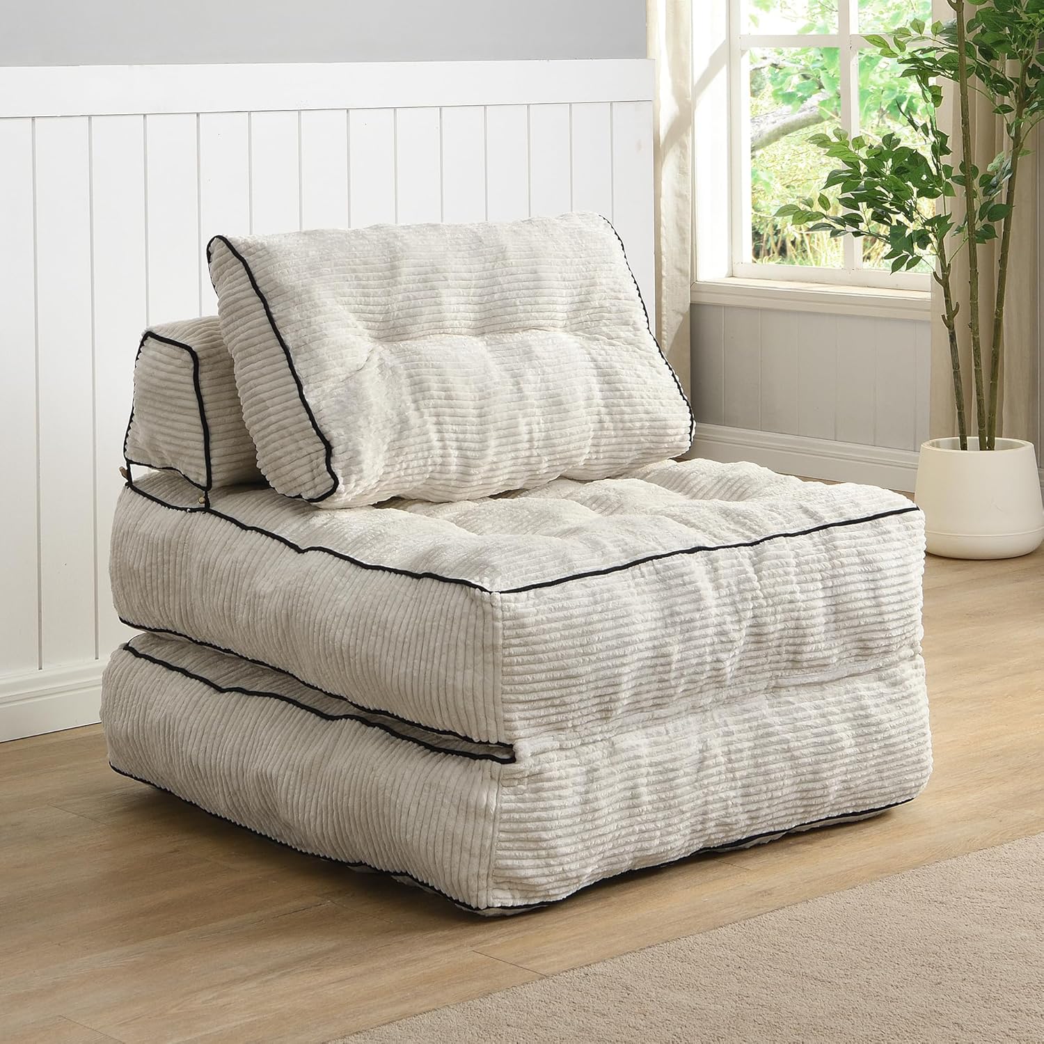Ball & Cast Folding Sofa Bed, Futon Couch Bed with Pillow and Backrest, Convertible Sleeper Chair Comfy Floor Sofa for Living Room Bedroom, Beige