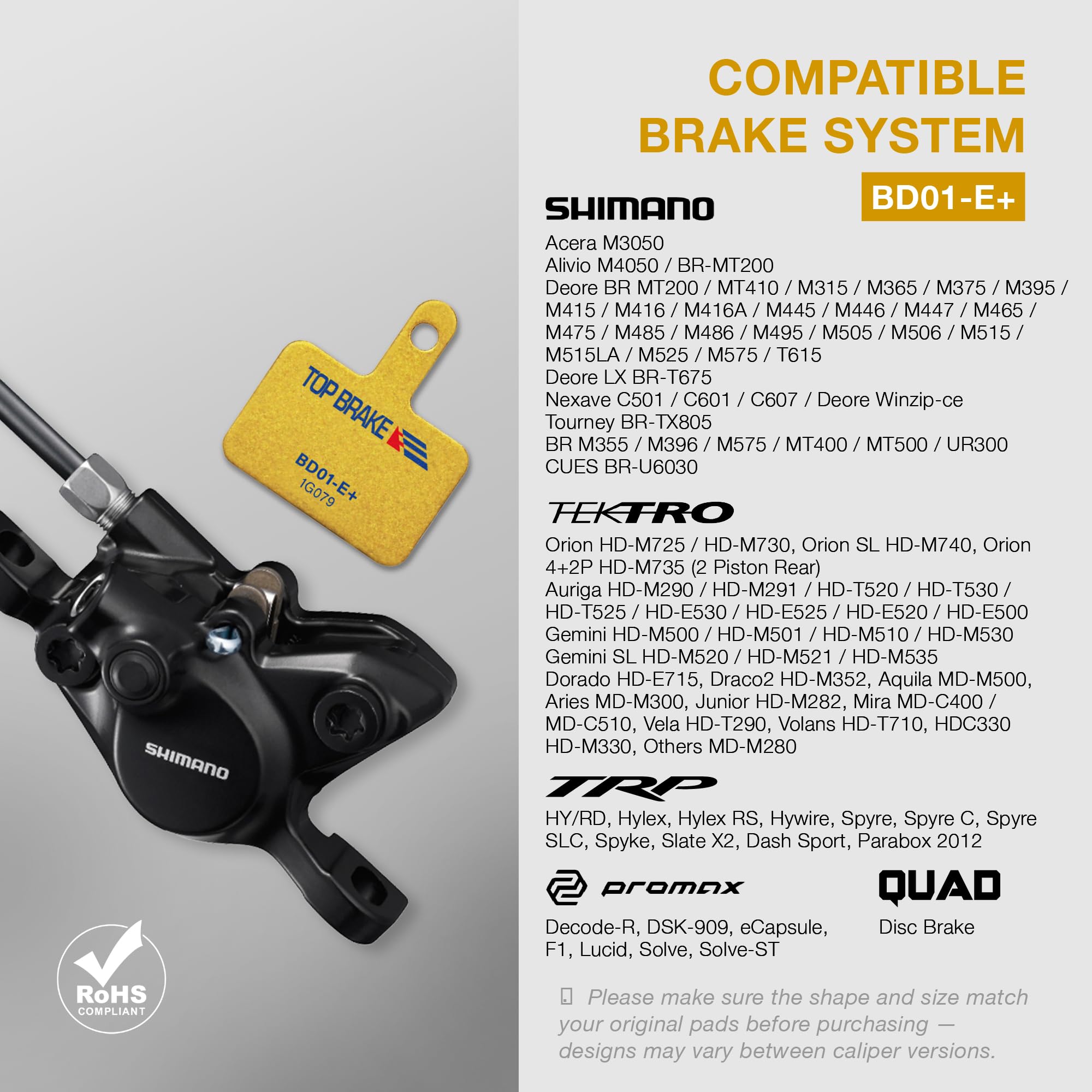 Plaquettes De Frein TOP BRAKE E+ Pour Shimano & Tektro – Kevlar/cuivre, Résistantes