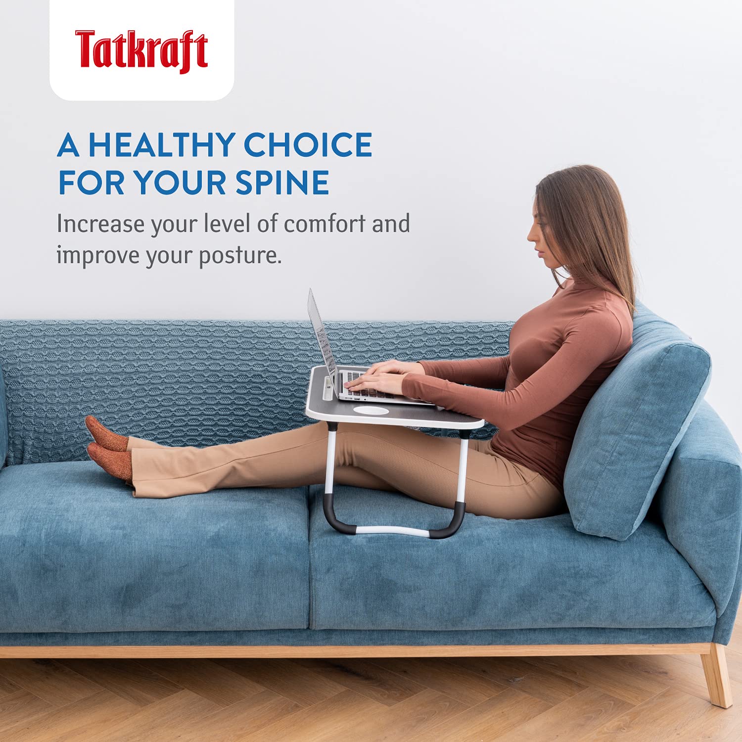 AirOpen Tavolino da Letto, Tavolo Pieghevole con 4-USB, Cassetto, Porta Tablet, Porta Bicchieri