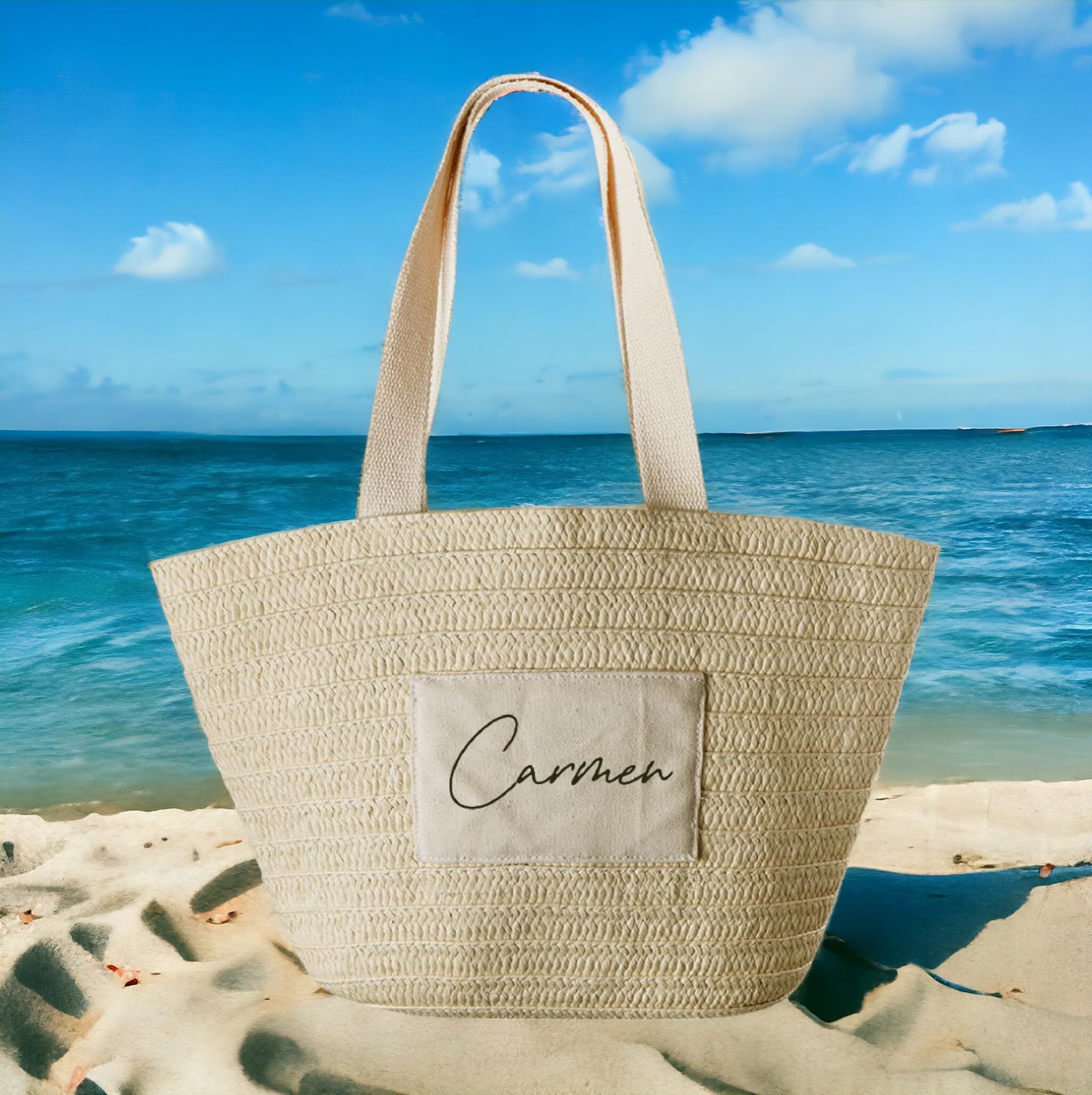 Bolso Capazo de Playa Yute Personalizada Nombre Grande Mujer