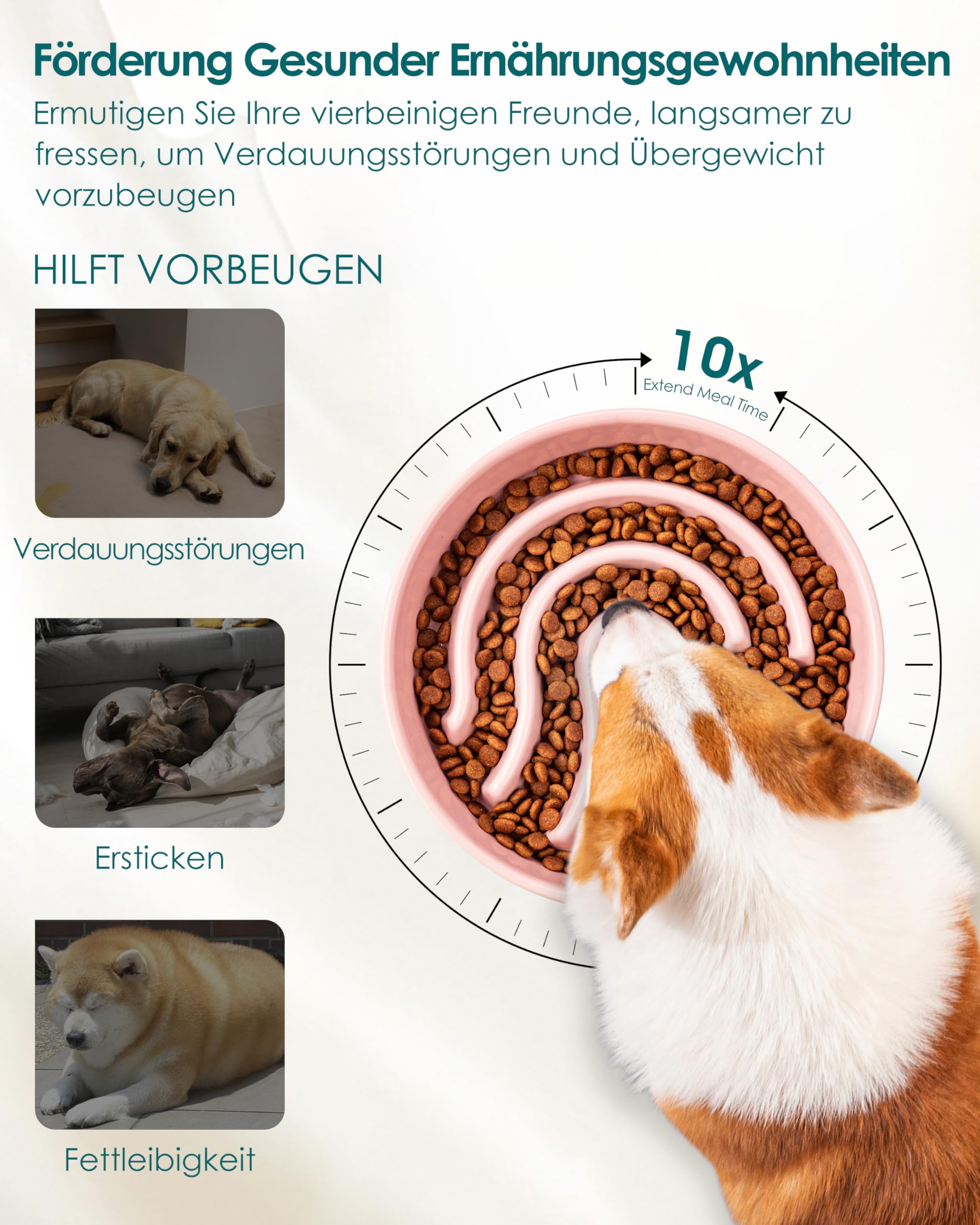 vancasso Hundenapf, 960ml Hundenapf aus Keramik, Anti Schling Napf Hund für Kleine und Mittelgroße Hunde, Futternapf Hund Rutschfestem Design, Rosa