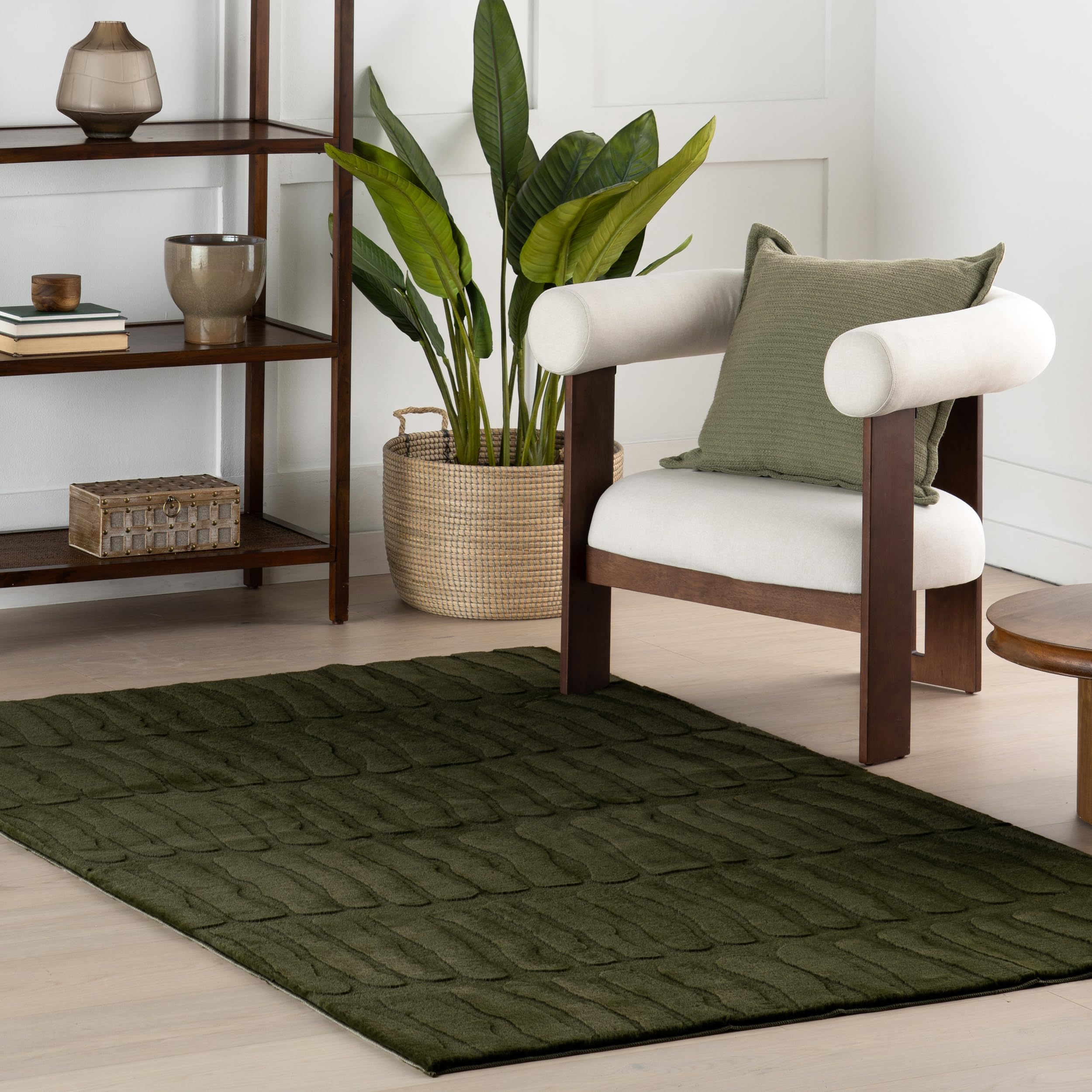 Tapis lavable en machine nuLoom Tavina vert fini les taches dans le salon