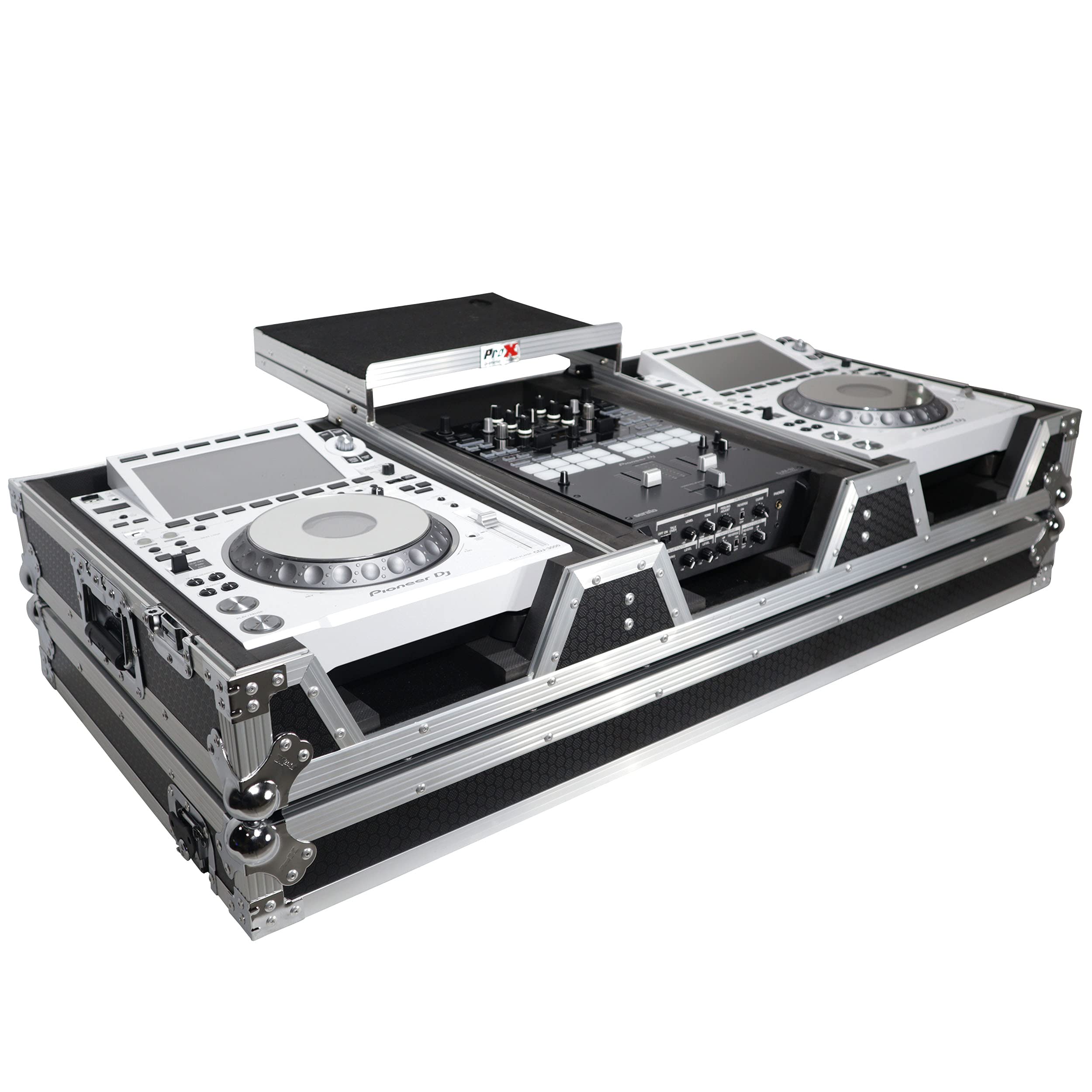 ProX Flight Case DJ Coffin for Pioneer Mixer DJM-900NXS2 and 2 CDJ-3000 W-Wheels and Laptop Shelf