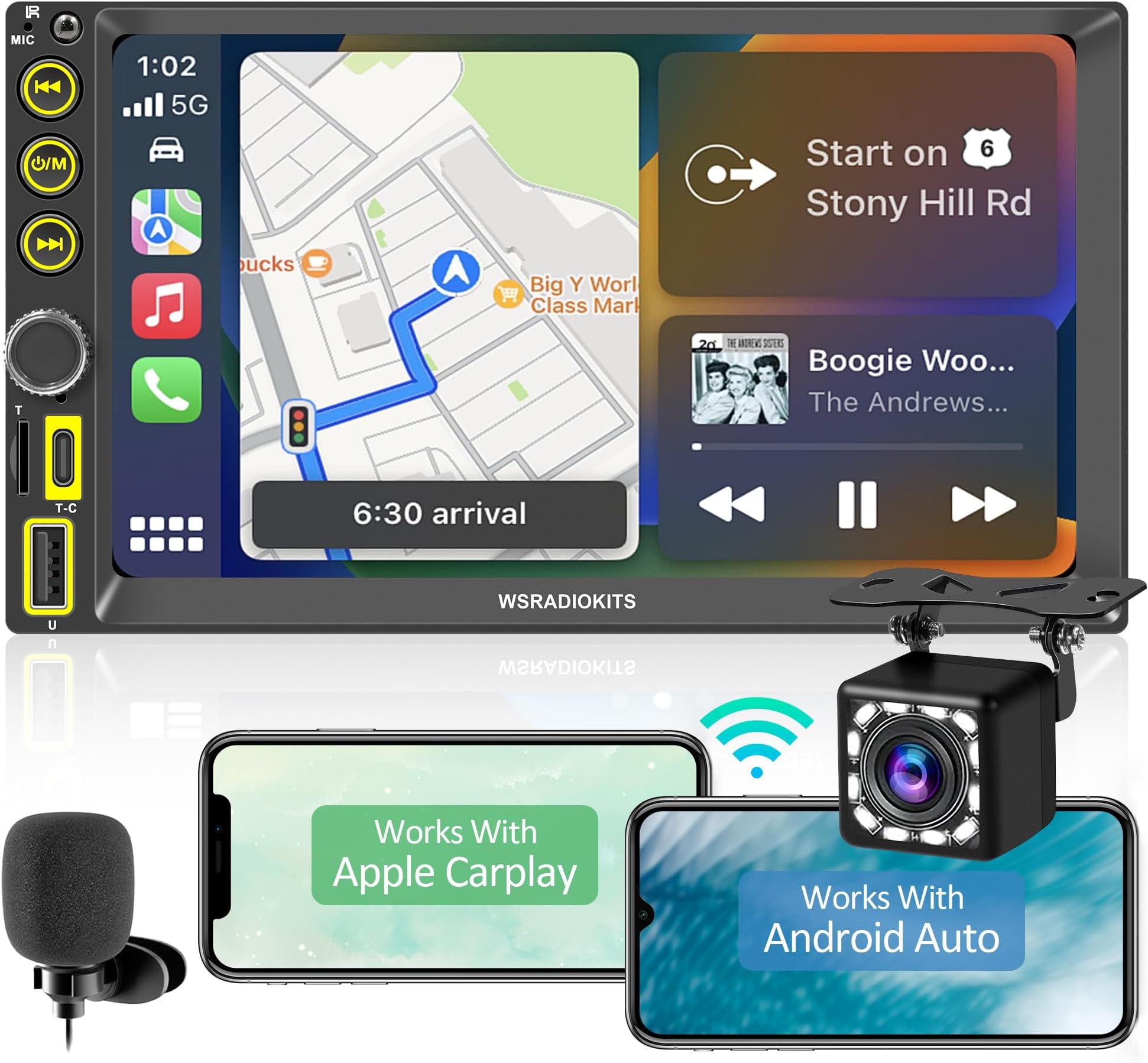Autoradio Doppio DIN Senza Fili Con Apple CarPlay E Android Auto - Display Touch Bluetooth WiFi