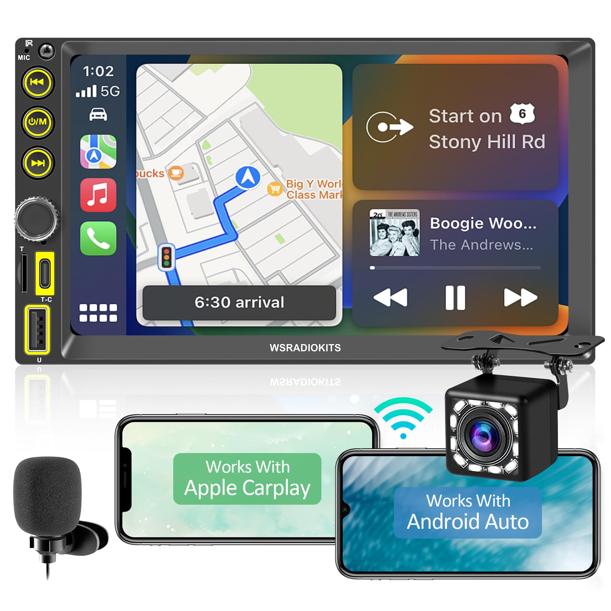 [Upgrade Wireless] 7 Pollici Autoradio 2 Din,CarPlay senza fili e Android Auto senza fili,schermo tattile Stereo Auto con Bluetooth,Mirror Link,Vista posteriore in diretta, AM/FM/RDS,Backup Camera,SWC