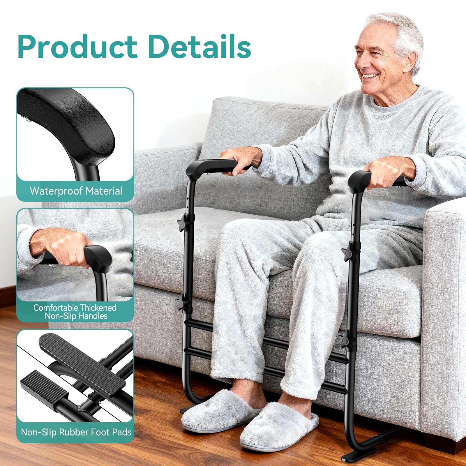 FORTEMOTUS Supporto per divano, supporto per anziani, aiuto per la mobilità con manico regolabile in altezza e larghezza, piedini antiscivolo, corrimano per pazienti e persone, portata fino a 136 kg