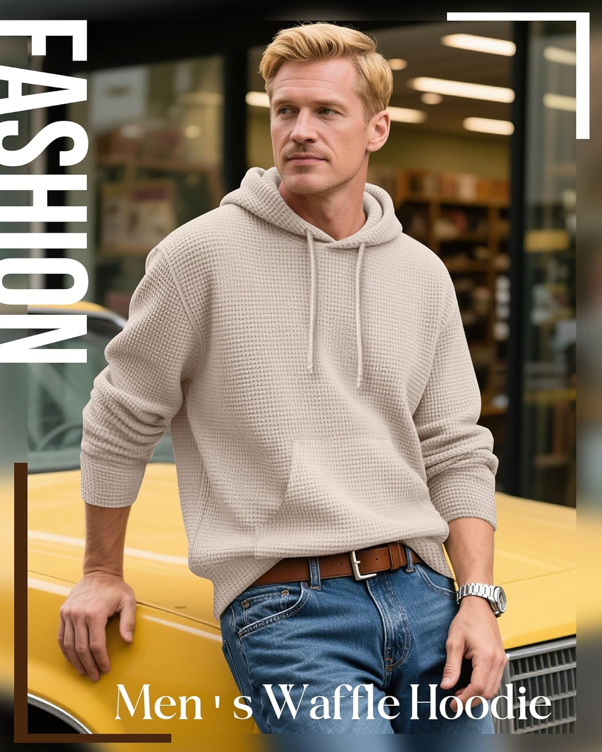 Men's Big and Tall Hoodies Sweatshirts Long Sleeve Waffle Knit Casual Pullover Drawstring Shirts with Pocket - Image 2