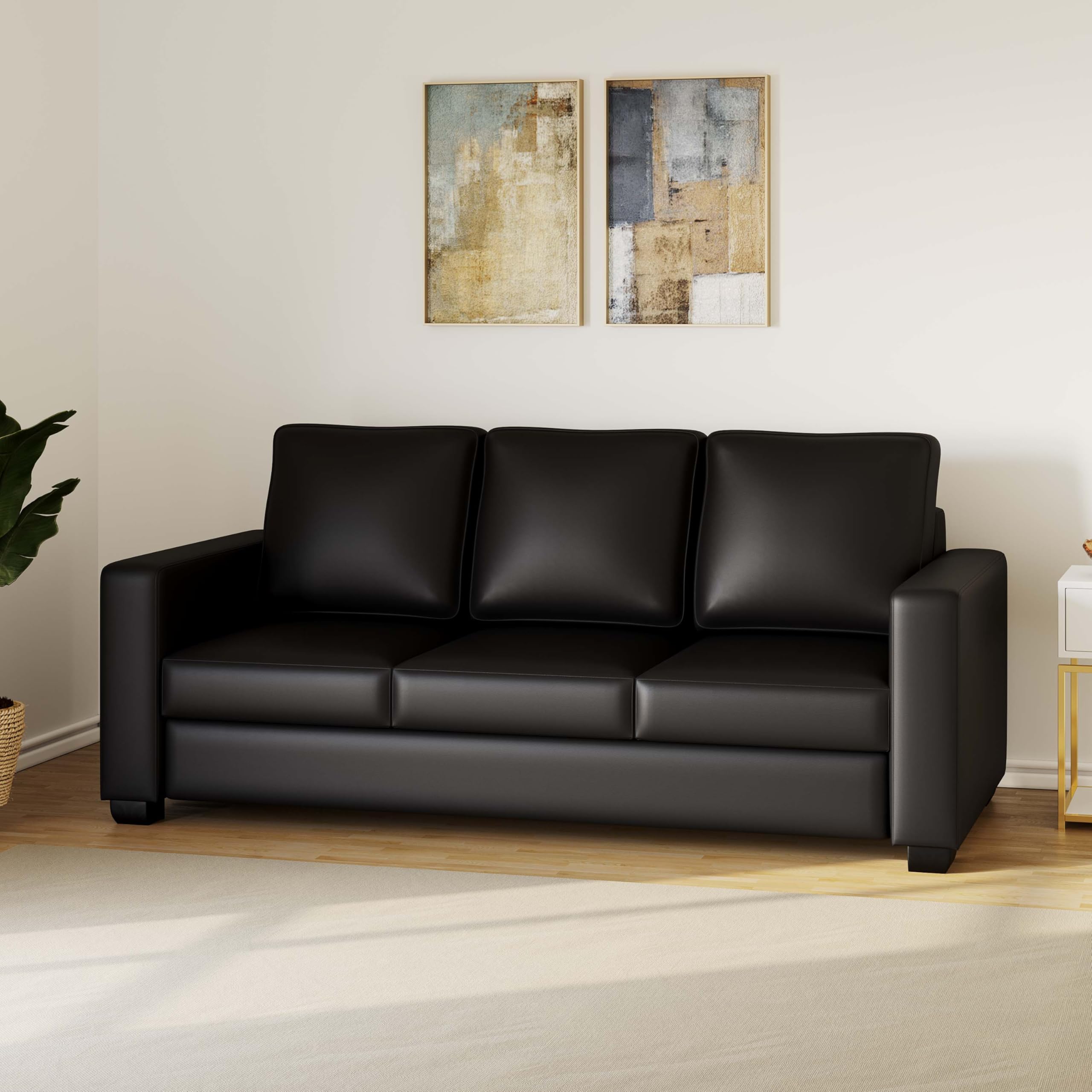 Westido Homes Leatherette 3 Seater Sofa (Finish Color - Matte Black, (DIY-Do-It-Yourself) Medium | 10098-image-7