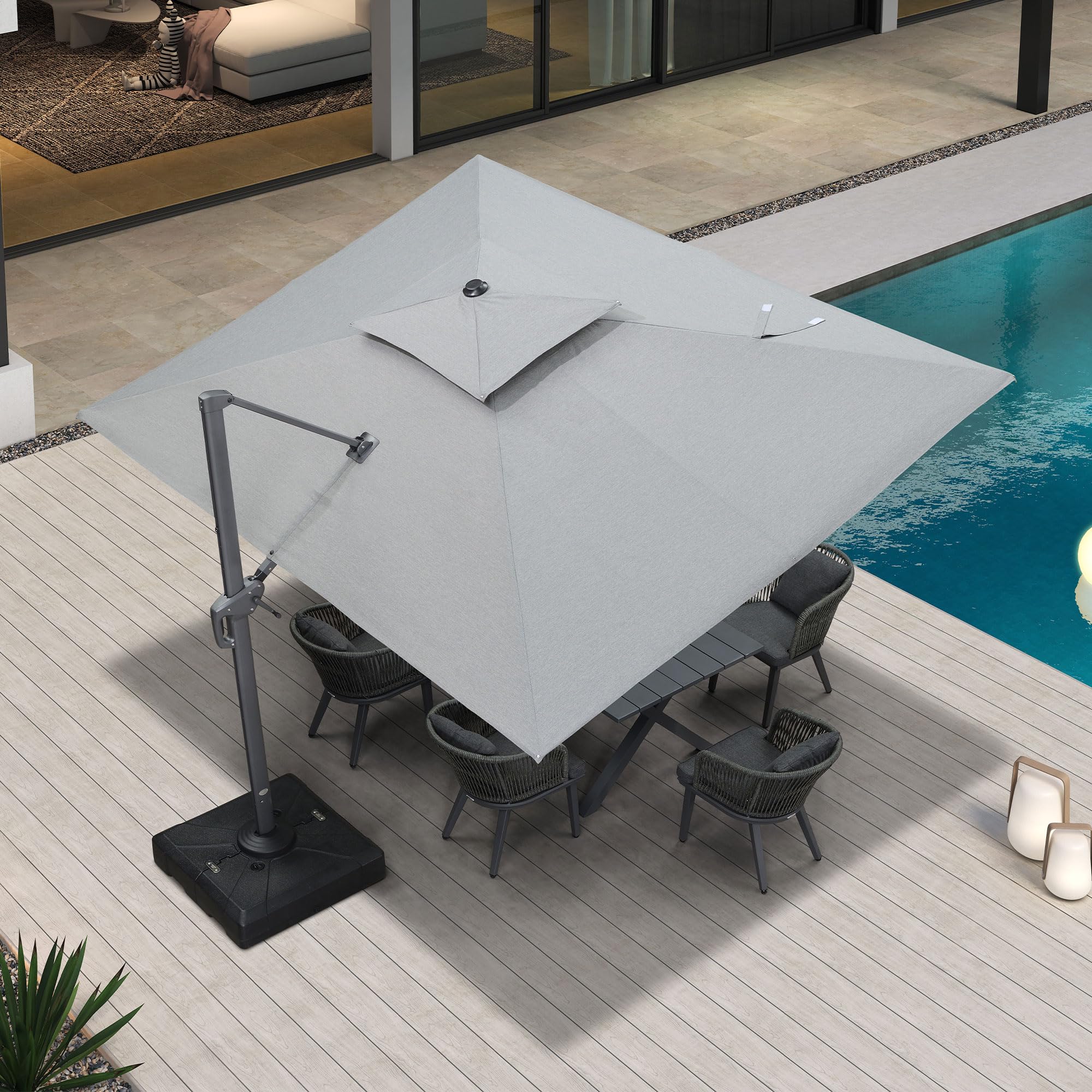 PURPLE LEAF 9' X 12' Double Top Cantilever Patio Umbrella Deluxe Large Outdoor Umbrella Rectangle Offset Umbrella with Fade Resistance for Garden Deck Pool Patio, Light Gray
