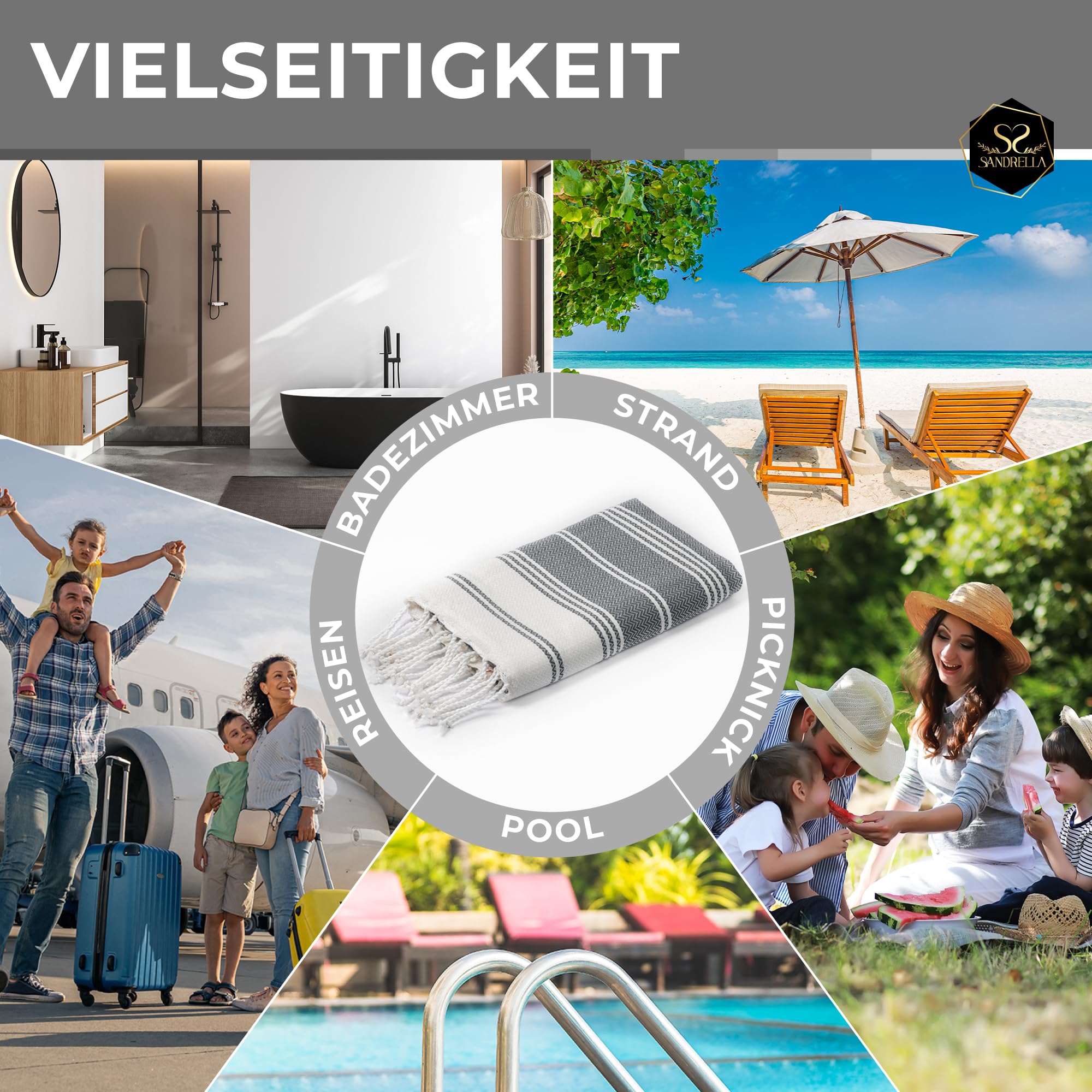 2er Set Hamamtuch aus 100% recycelter Baumwolle Oeko-Tex tunesisches Strandtuch Sauna Damen & Herren 100x200cm schnelltrocknend I grau – dunkelgrau