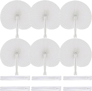 12 Pcs White Round Paper Fans