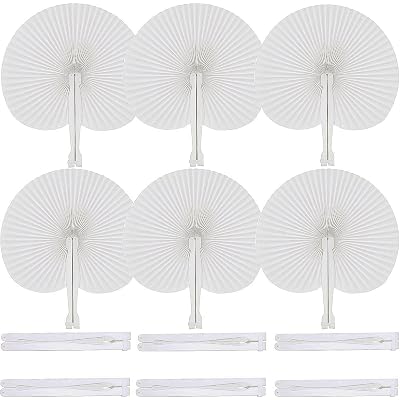 60 Pcs White Round Paper Fans | Foldable Handheld Fans for Women,Folding Hand Fans for Wedding,Bridal Guest,Church,Party Favors,Dancing,Birthday,DIY