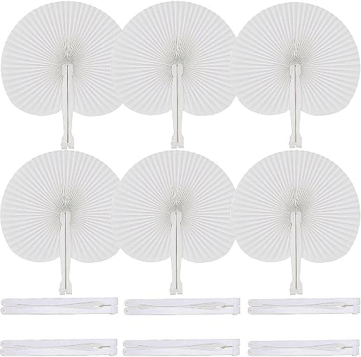 60 Pcs White Round Paper Fans | Foldable Handheld Fans for Women,Folding Hand Fans for Wedding,Bridal Guest,Church,Party Favors,Dancing,Birthday,DIY