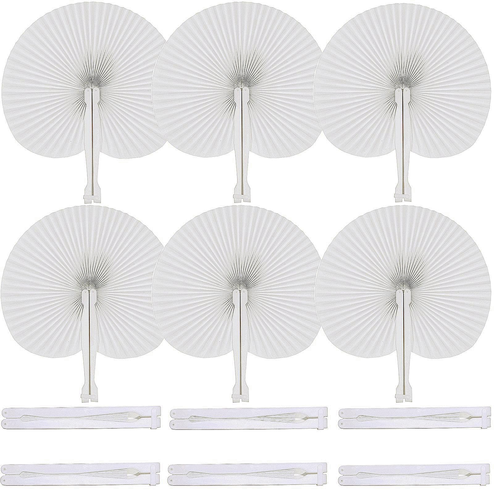 60 Pcs Paper Folding Fans,White Round Decorative Wedding Foldable Hand Fans Handheld,Chinese and Japanese Fan Bulk for Bridal Guest Church Party Favors Dancing Birthday DIY