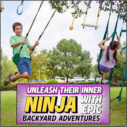 Miniatura 3 de TRAILBLAZE Ninja línea Set de carrera de obstáculos para niños40para colgar para Patio Warrior Fitness FunKit de slackline barras de overol  árbol