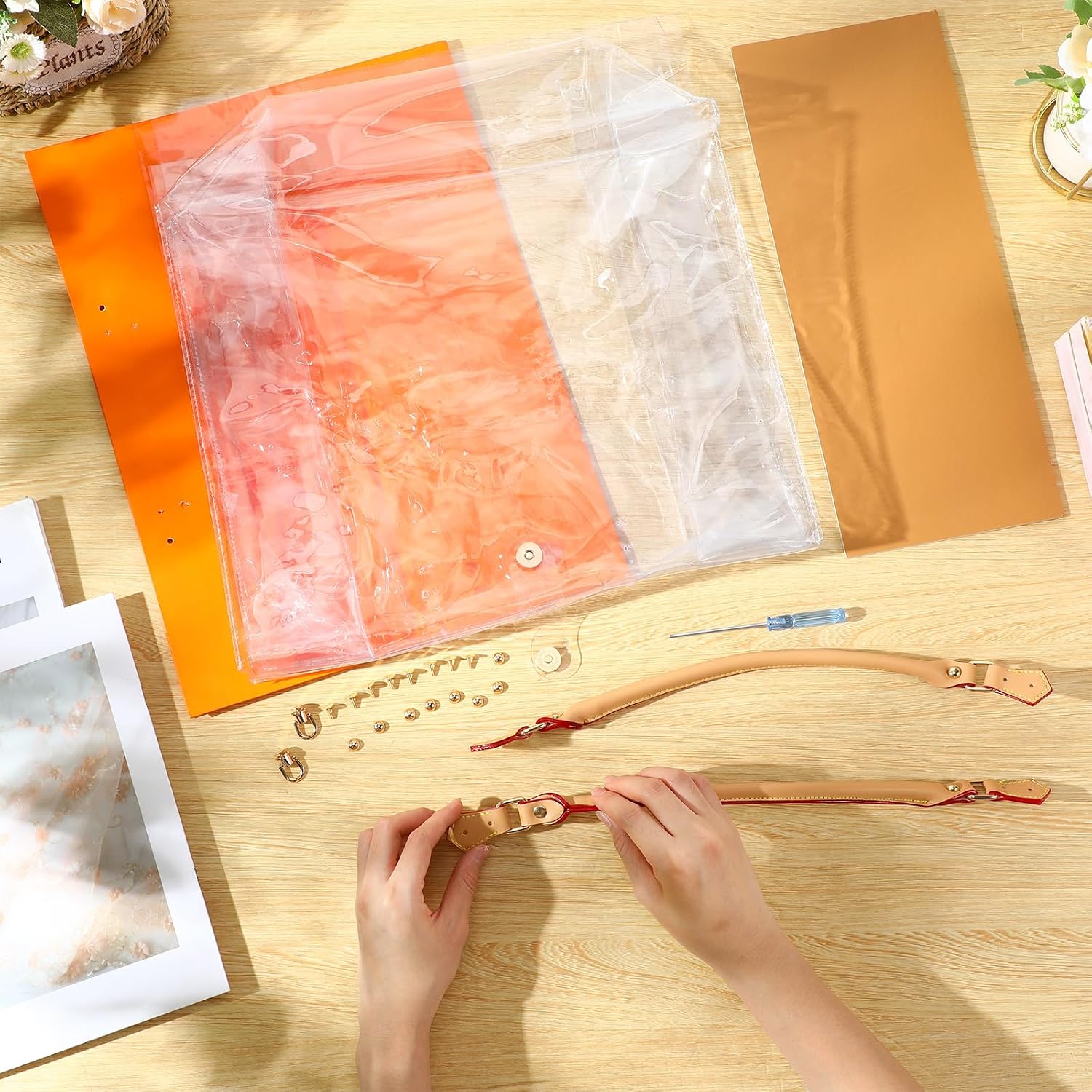 Abbylike Clear PVC DIY Tote Bag Handbag Making Kit for Adults Beginners Handmade Craft Accessories Tool Set Handmade Purse Making for Women Birthday Christmas Party Gift(15.8x6.3x13.4 Inch)