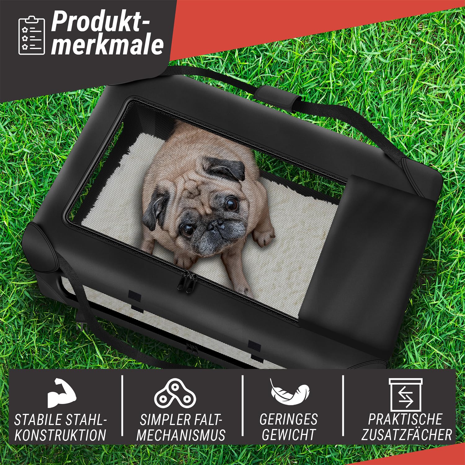 Hunde-Transportbox Tier Hundebox Transporttasche faltbar Hundetasche Haustier-Transport Atmungsaktiv & Wasserabweisend für Hunde & Katzen (M - 62x42x42 cm)
