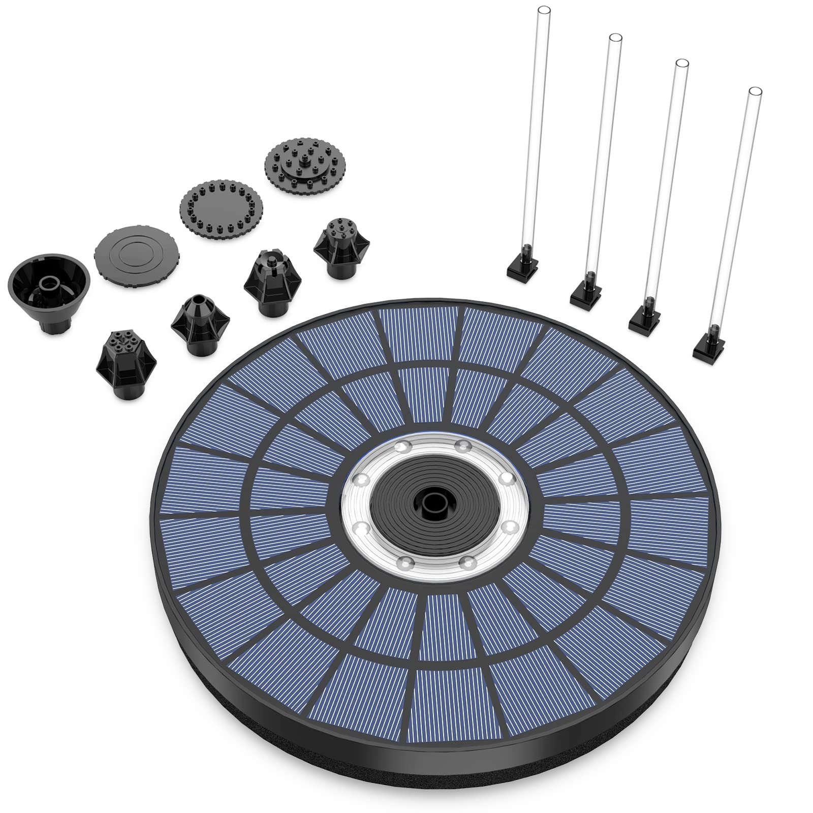 AMZtime Fontana Solare 5,5W con Luci LED 7 Ugelli Pompa per Giardino Stagno