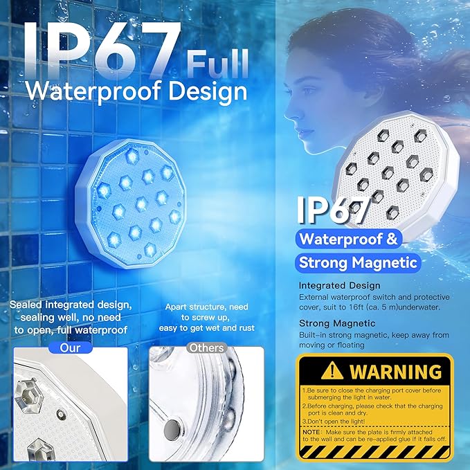 Luces Led Recargables para Piscina Ollny 4 Unidades Control Remoto miniatura 5