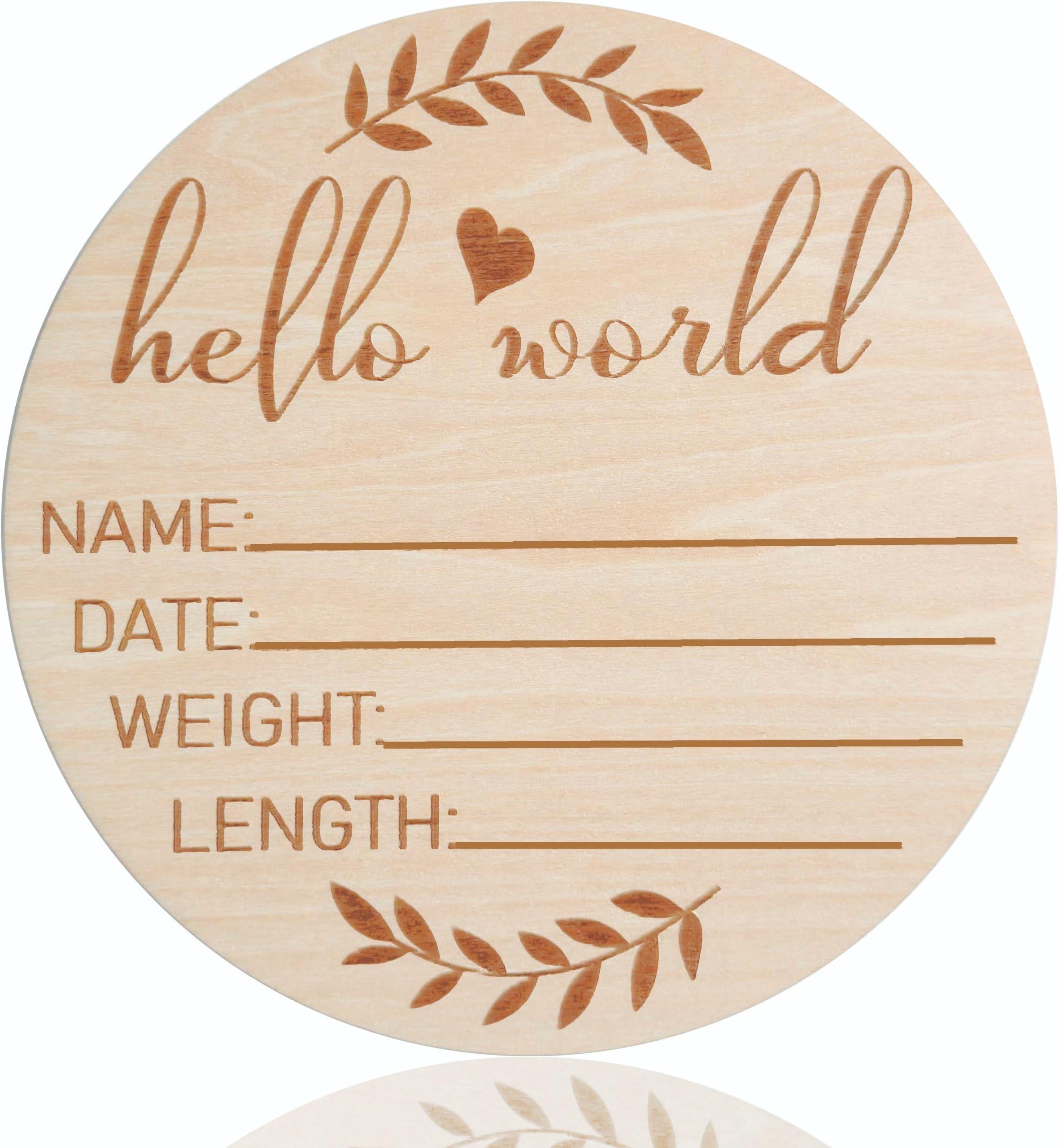 HD WOOD CRAFTHD WOOD CRAFT Baby Announcement Sign, 5.9 inch Wooden Name Plate, Newborn Photo Prop, Birth Announcement, Brown Birch, 5 Inches
