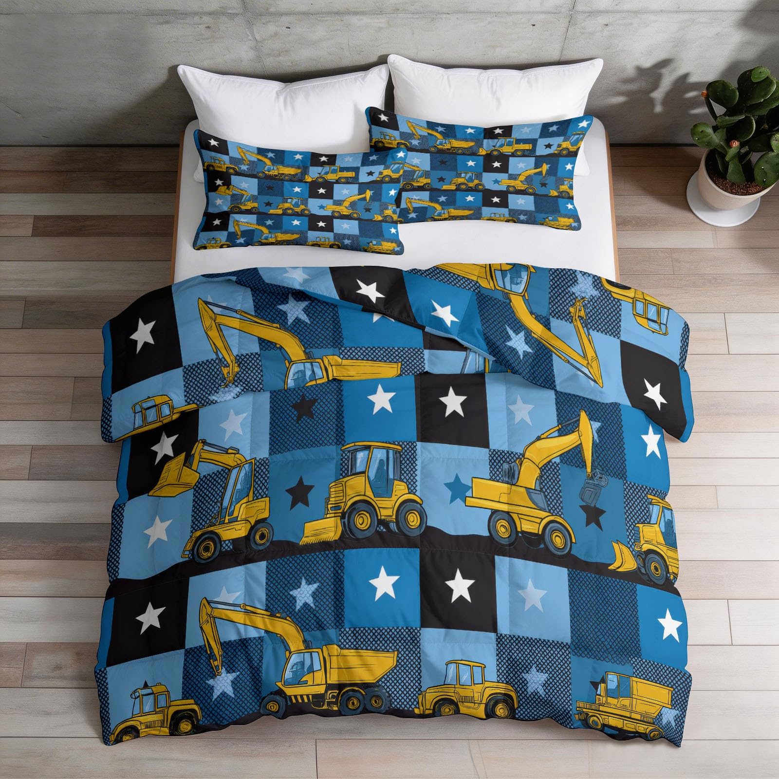 Piumino estivo in microfibra, 140 x 200 cm, trapunta, letto singolo, camion pelatrice e cantiere giocoso, Edredon per tutte le stagioni, per la camera dei ragazzi, caldo e leggero, imbottitura 200 g