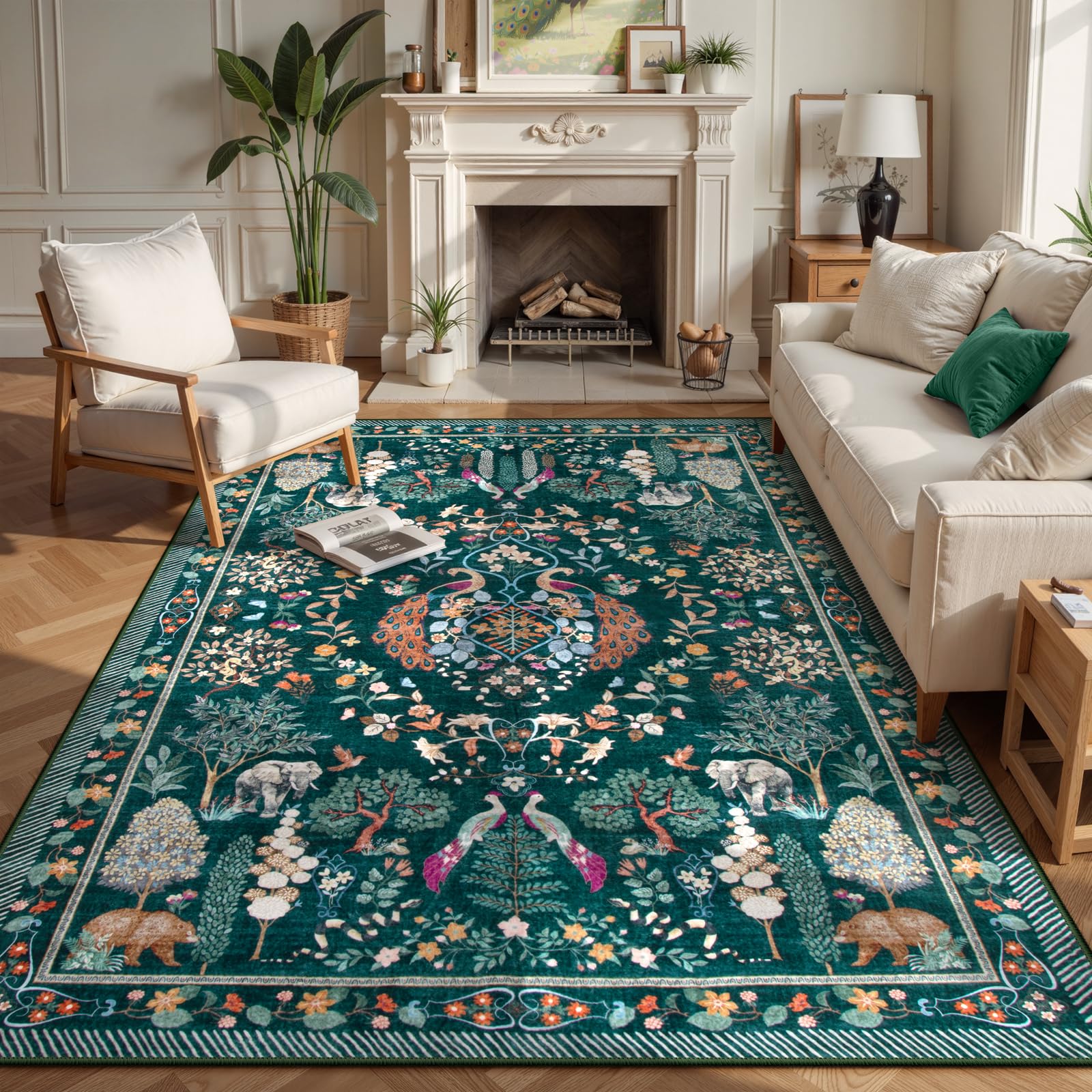 Lahome Dark Green 8x10 Rugs for Living Room, Bedroom Rug 8x10 Under Bed, Boho Large Carpet for Living Room Farmhouse Dining Room Office, Playroom 8' x 10' (Rectangular) Green