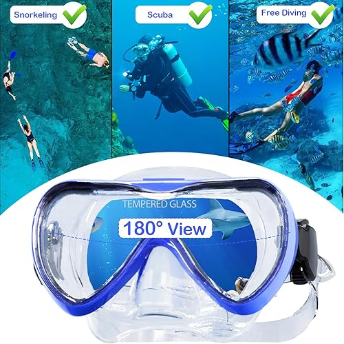 Miniatura 7 de Equipo de esnórquel para adultos, juego de esnórquel seco con vista panorámica de 180, máscara de esnórquel para buceo, buceo, natación, viajes