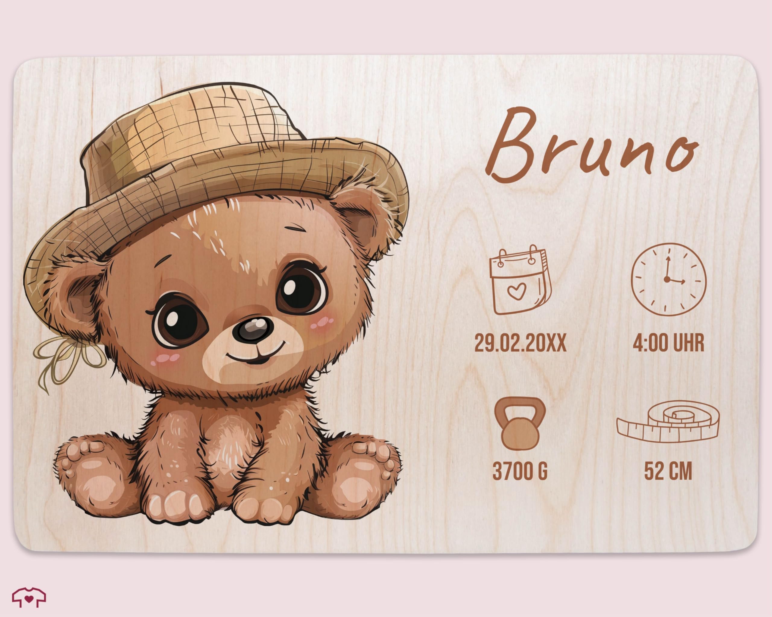 Holz Erinnerungsbox Baby Geschenkbox Holzkiste Baby - Erinnerungskiste Geburt mit Bär und Name | Geschenk Geburt Personalisiert | Personalisierte Babybox - 30 x 20 x 14 - Holz - geburtskiste
