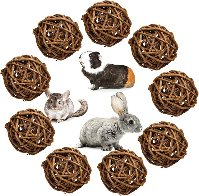 9 PCS Natural Willow Branch Ball for Small Animals, Rabbit Chew Toys Guinea Pig Boredom Breaker Activity Toy Bird Chew Toy for Rabbits Chinchilla Hamsters Gerbils Guinea Pigs Parrot Bird (6CM)