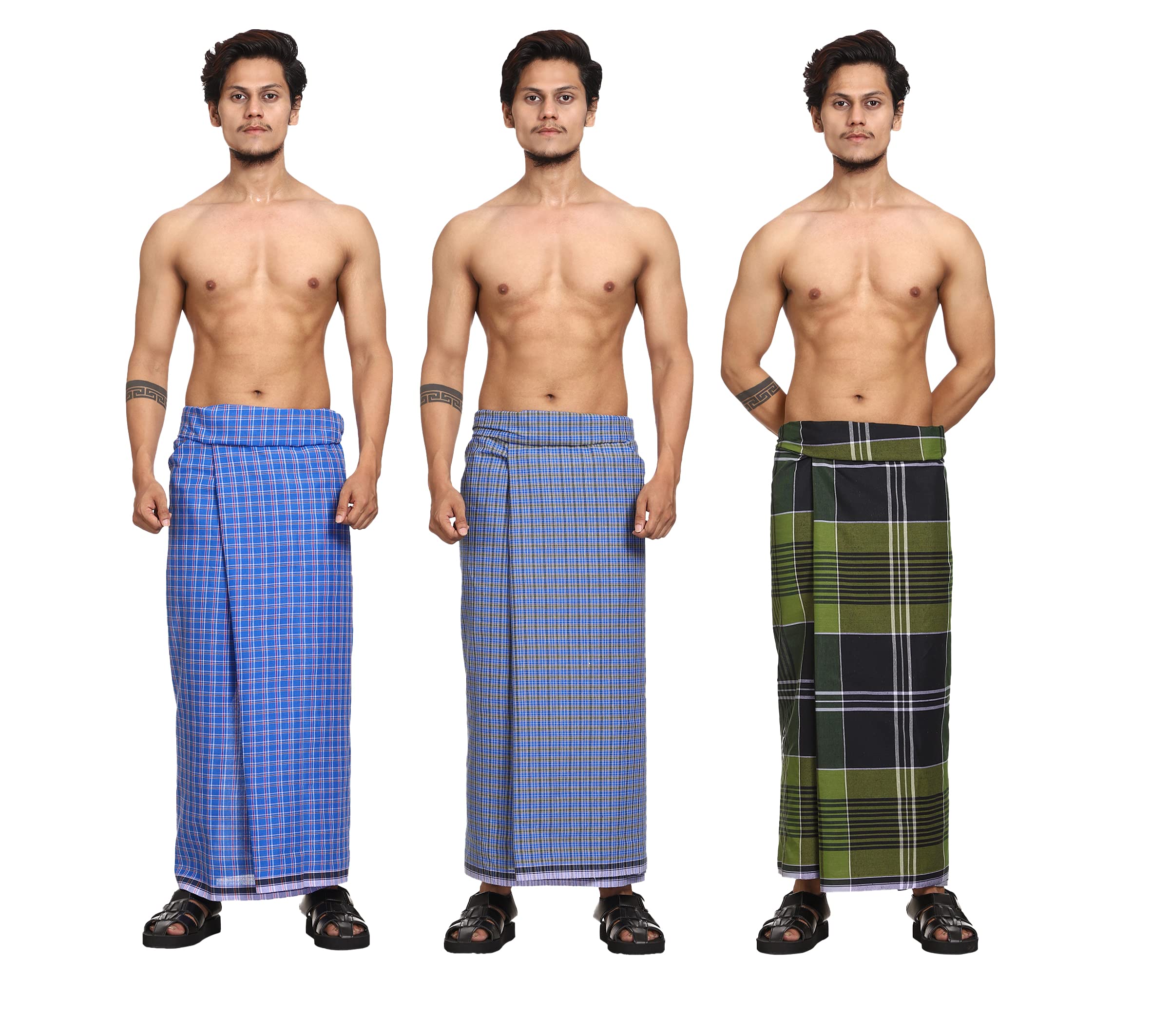 Cotton Stitched Lungis Pack Of 3 Ready To Wear (2.25Meter)