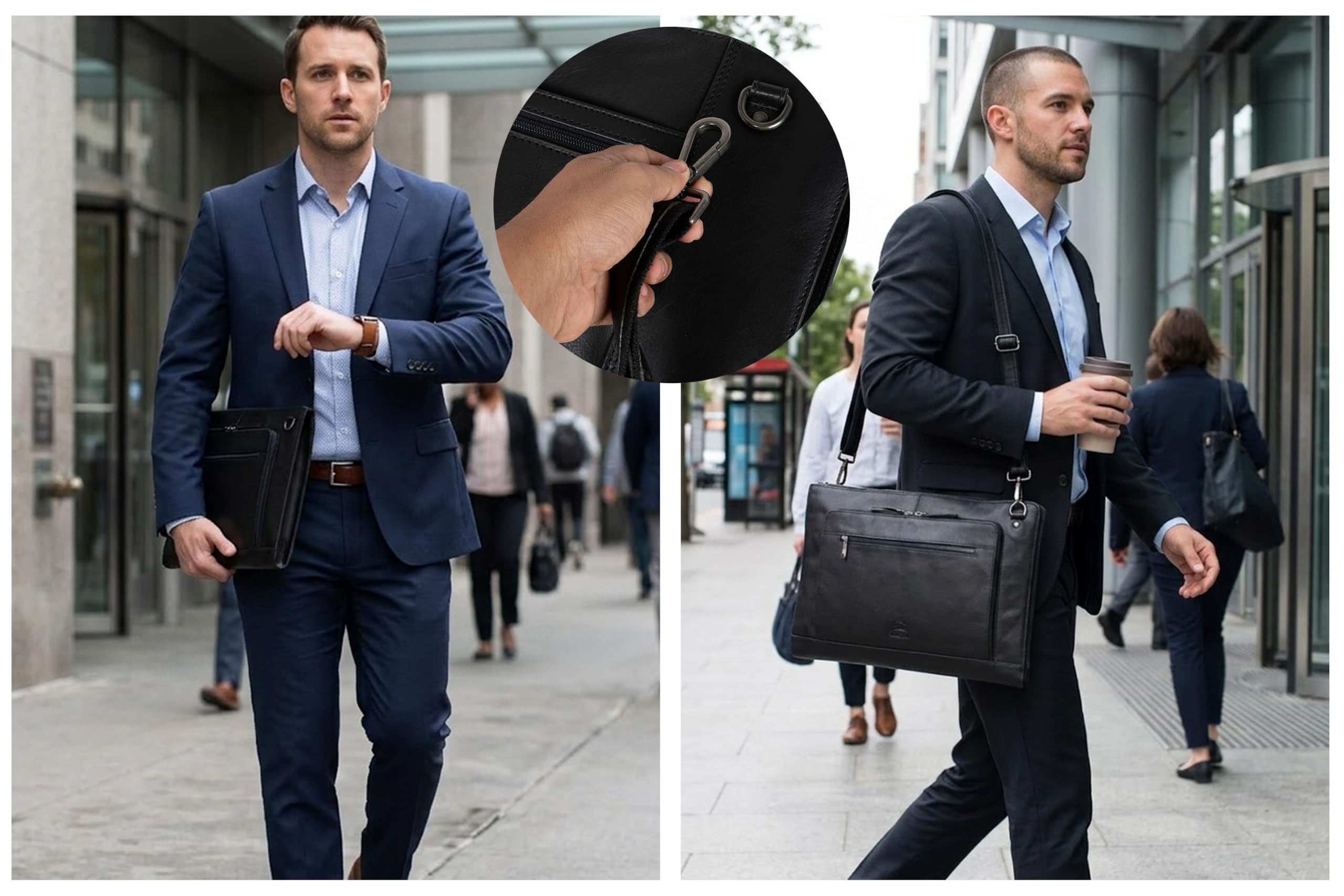 Fa.Volmer ® VO2403-Black - Funda de piel de búfalo para MacBooks, portátiles, tablets de hasta 17 pulgadas | Maletín A4 | VO2403-Black