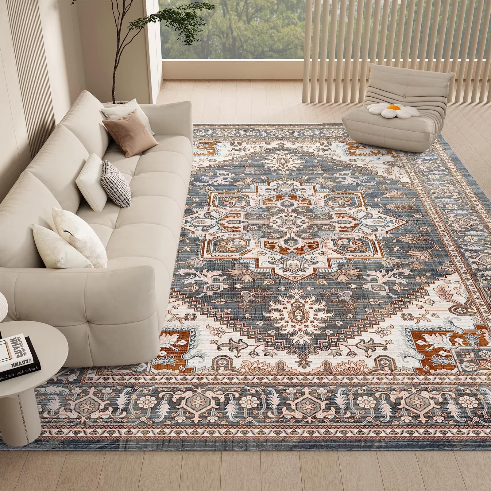 Amazon.com: Washable Rug Vintage Medallion Area Rug Non-Slip