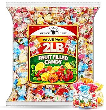 Fruit Filled Hard Candy - | 2 LB Bulk Value Bag | Assorted Bon Bons with Liquid Center, Individually Wrapped, Sweet Party Candy, Office & Pinata Treats