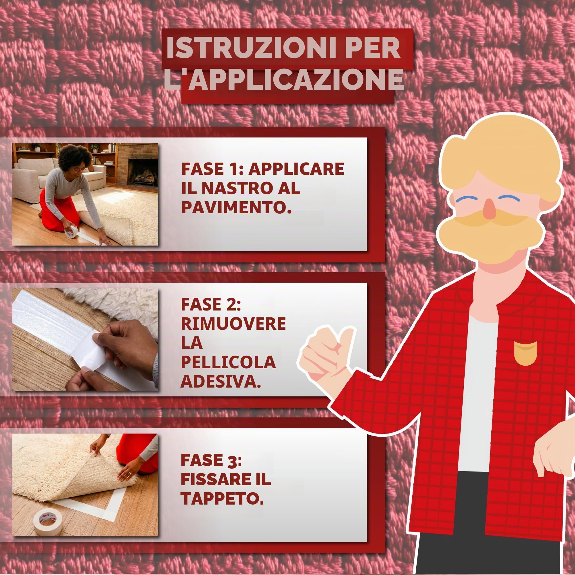 XFasten Nastro biadesivo per tappeti e moquette, rimovibile e sicuro in legno duro, 2 pollici x 10 iarde, ideale per tappeti, moquette o delicati pavimenti in legno duro